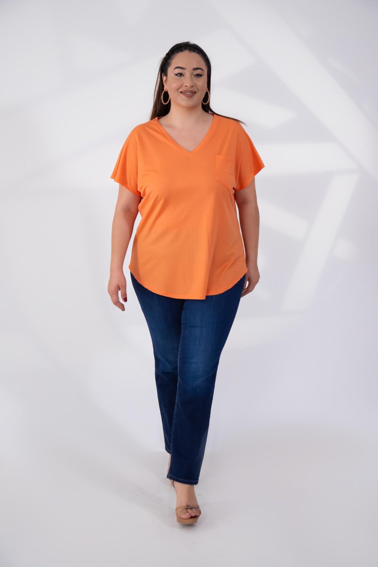 Büyük Beden 1122457 Beria V Yaka Bluz  Oranj