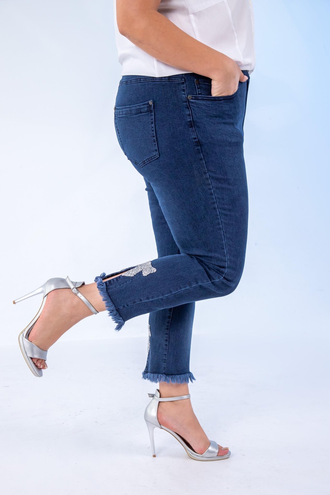 Büyük Beden 1211052 Paça Fiyonklu Denim Pantolon  Lacivert