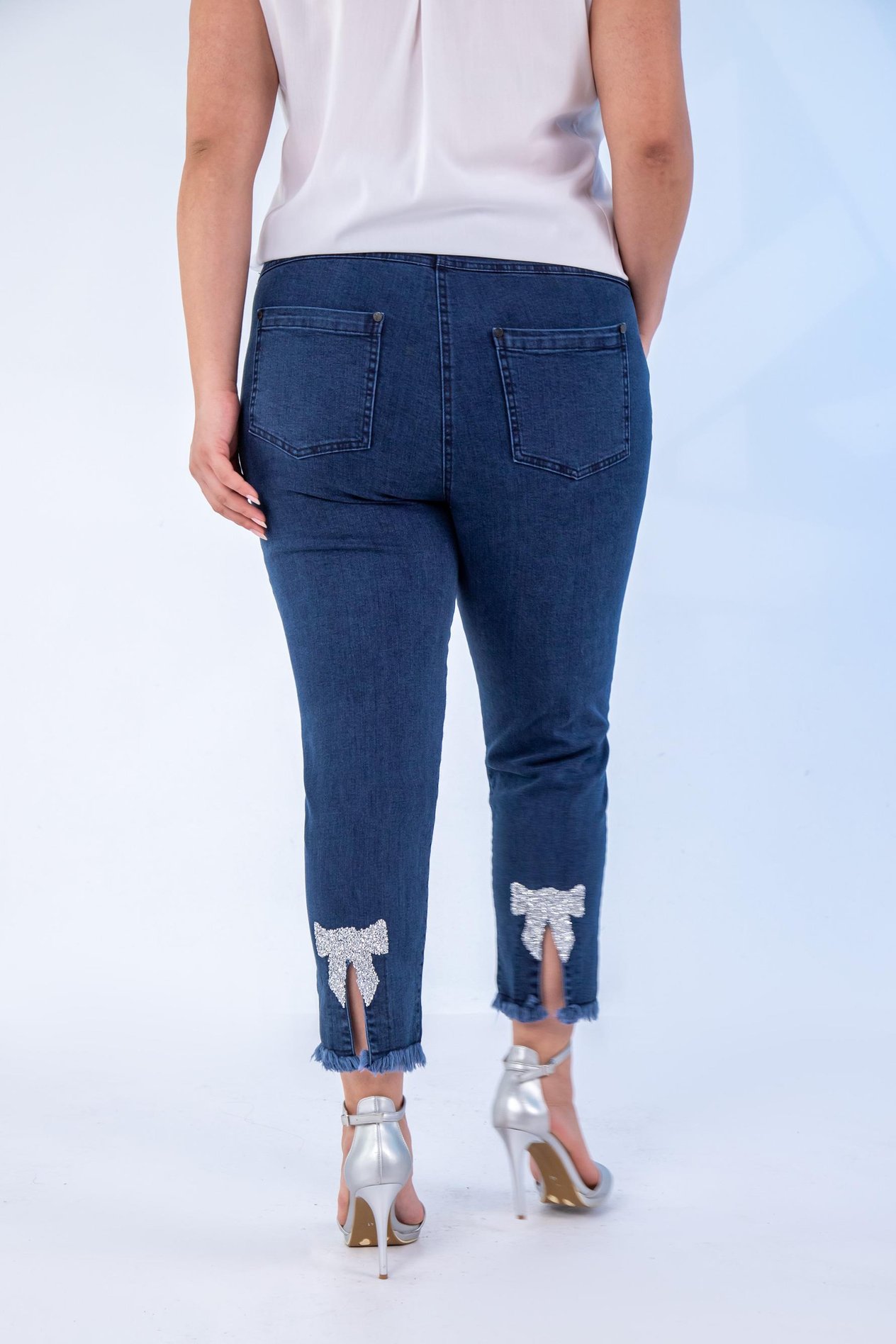 Büyük Beden 1211052 Paça Fiyonklu Denim Pantolon  Lacivert