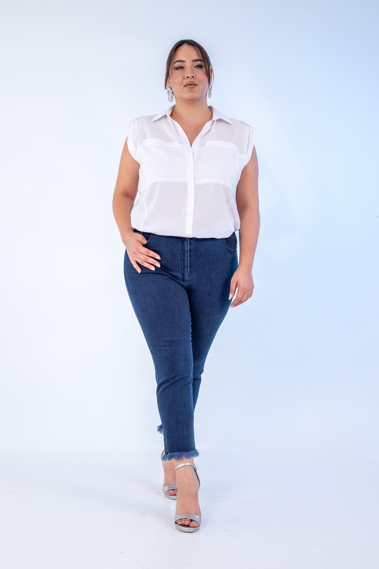 Büyük Beden 1211052 Paça Fiyonklu Denim Pantolon  Lacivert