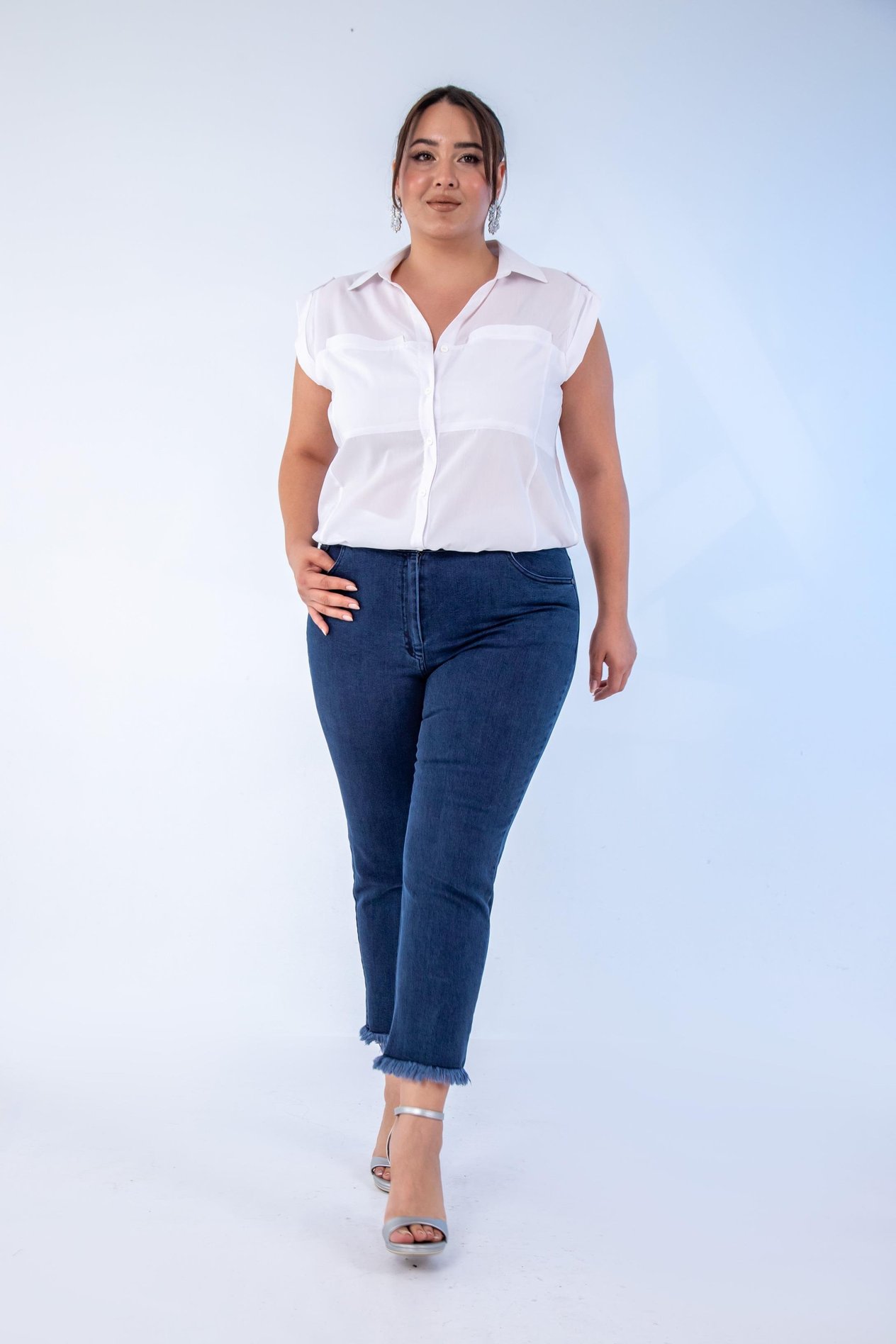 Büyük Beden 1211052 Paça Fiyonklu Denim Pantolon  Lacivert