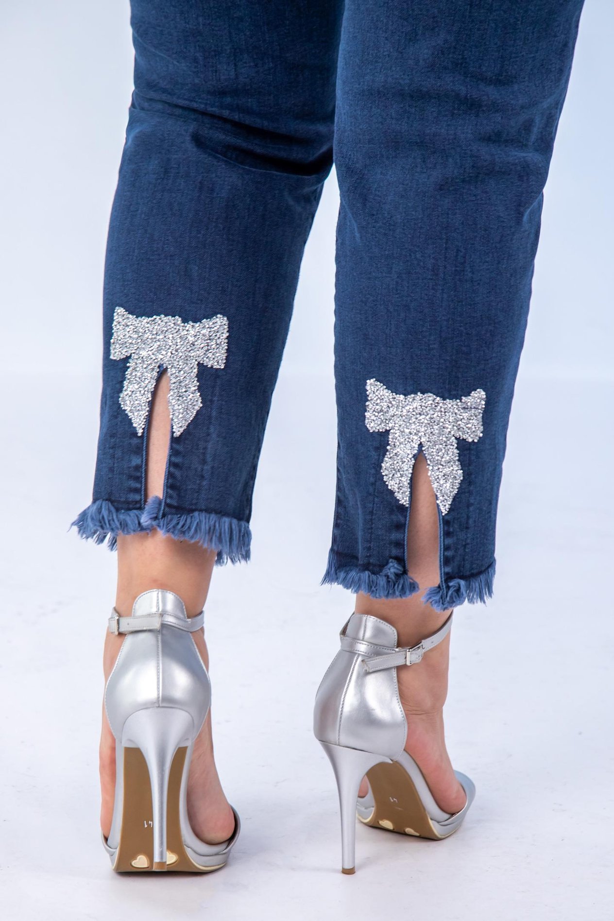 Büyük Beden 1211052 Paça Fiyonklu Denim Pantolon  Lacivert
