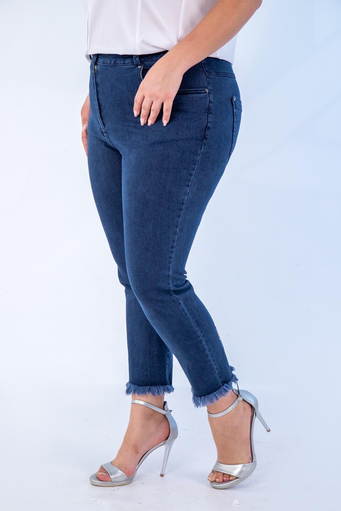 Büyük Beden 1211052 Paça Fiyonklu Denim Pantolon  Lacivert