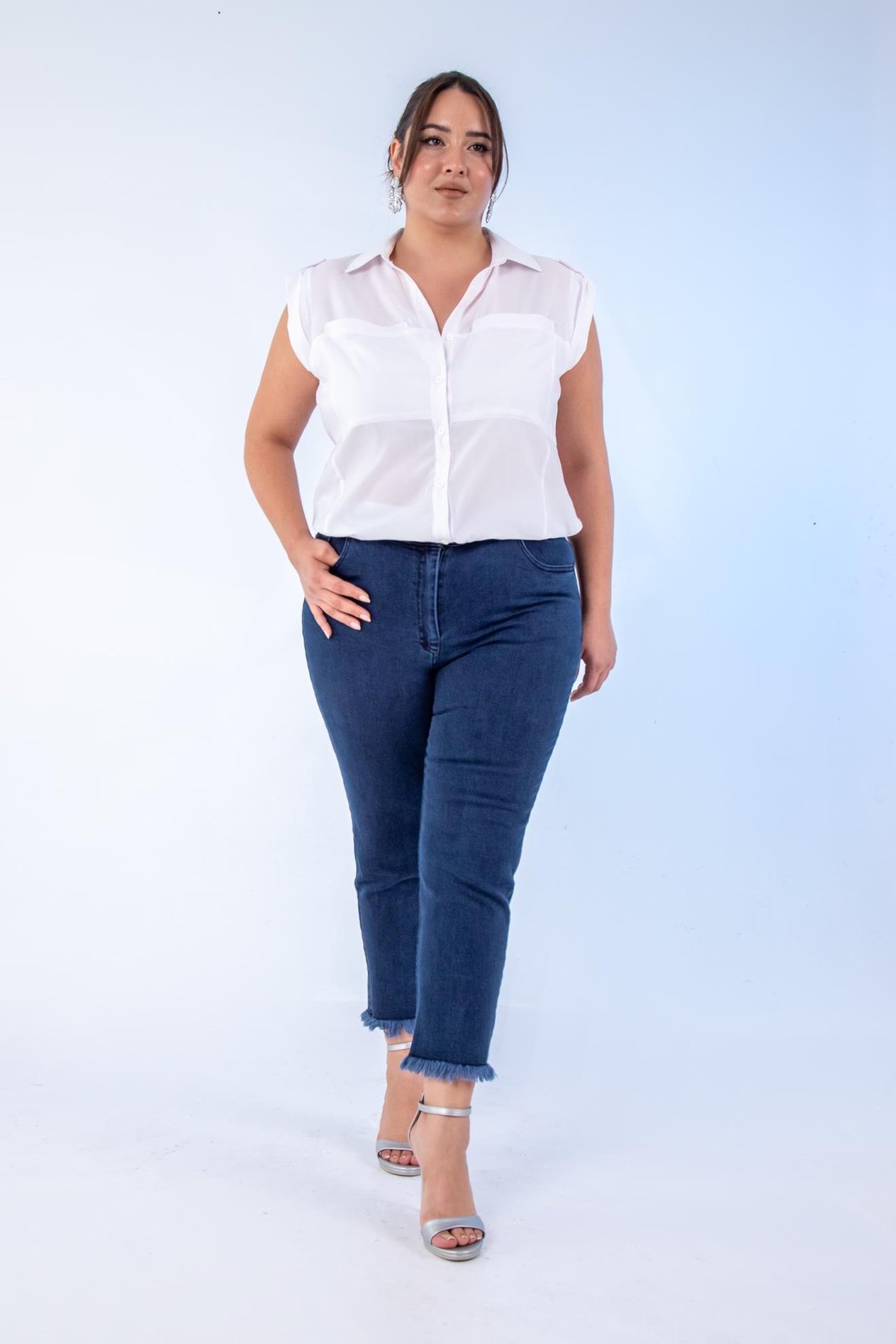 Büyük Beden 1211052 Paça Fiyonklu Denim Pantolon  Lacivert
