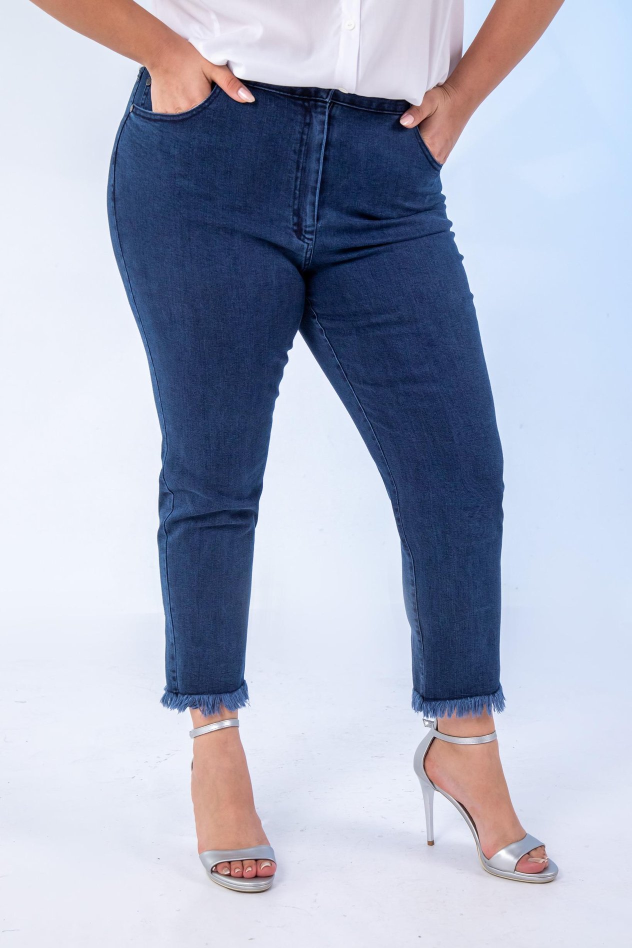 Büyük Beden 1211052 Paça Fiyonklu Denim Pantolon  Lacivert