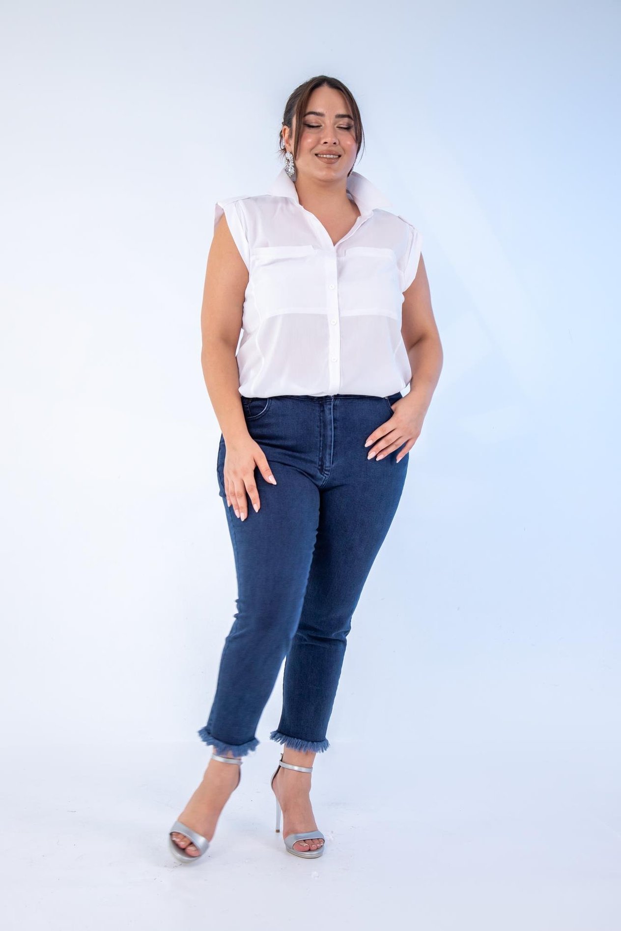 Büyük Beden 1211052 Paça Fiyonklu Denim Pantolon  Lacivert