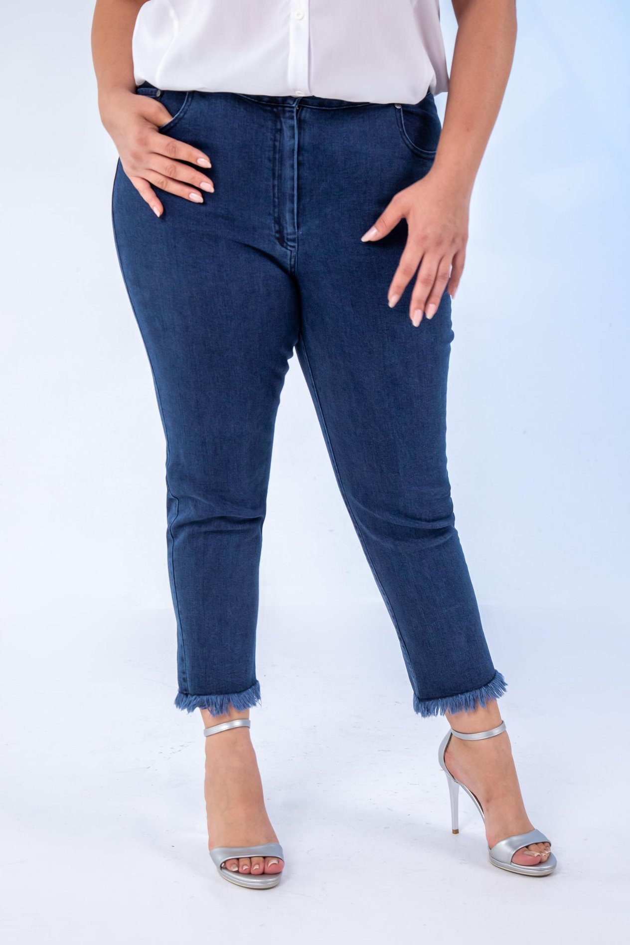 Büyük Beden 1211052 Paça Fiyonklu Denim Pantolon  Lacivert
