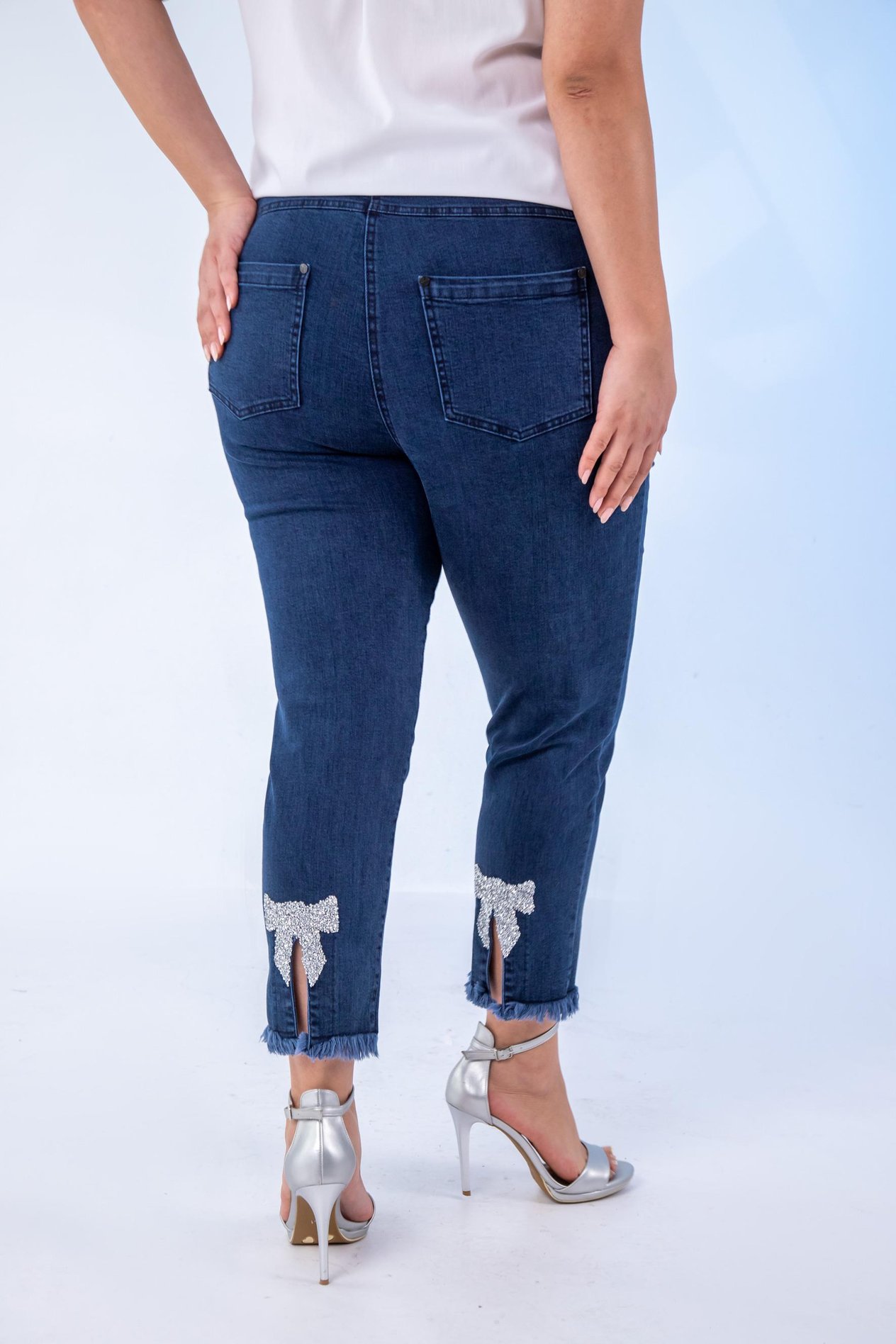 Büyük Beden 1211052 Paça Fiyonklu Denim Pantolon  Lacivert