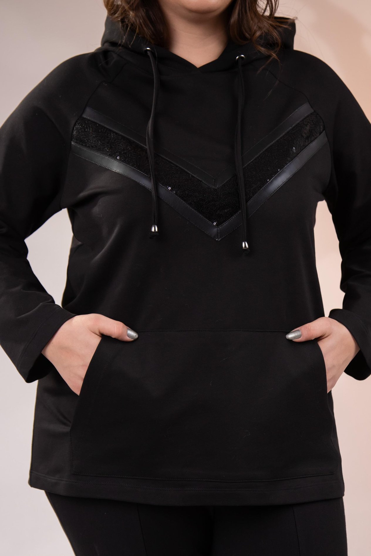 Büyük Beden 1211097 Önü Pul Payetli Sweat  Siyah