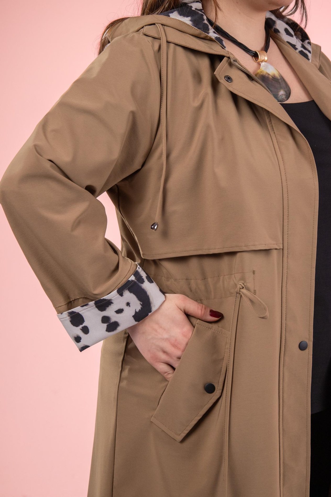 Büyük Beden 122137 Leoparlı Trençkot Camel