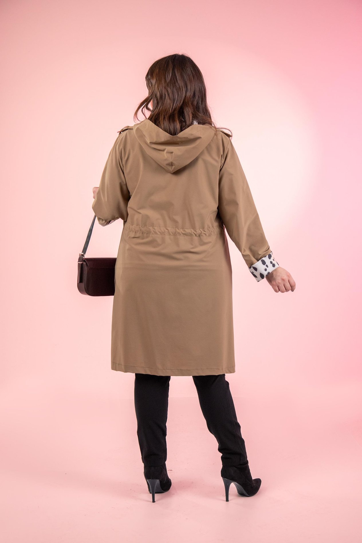 Büyük Beden 122137 Leoparlı Trençkot Camel