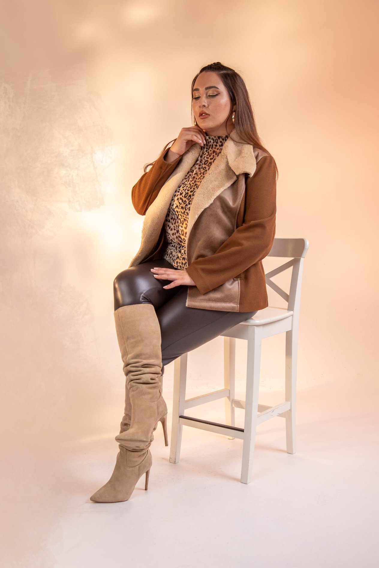 Büyük Beden 12224154 Kürk Yaka Kaşe Mont Camel