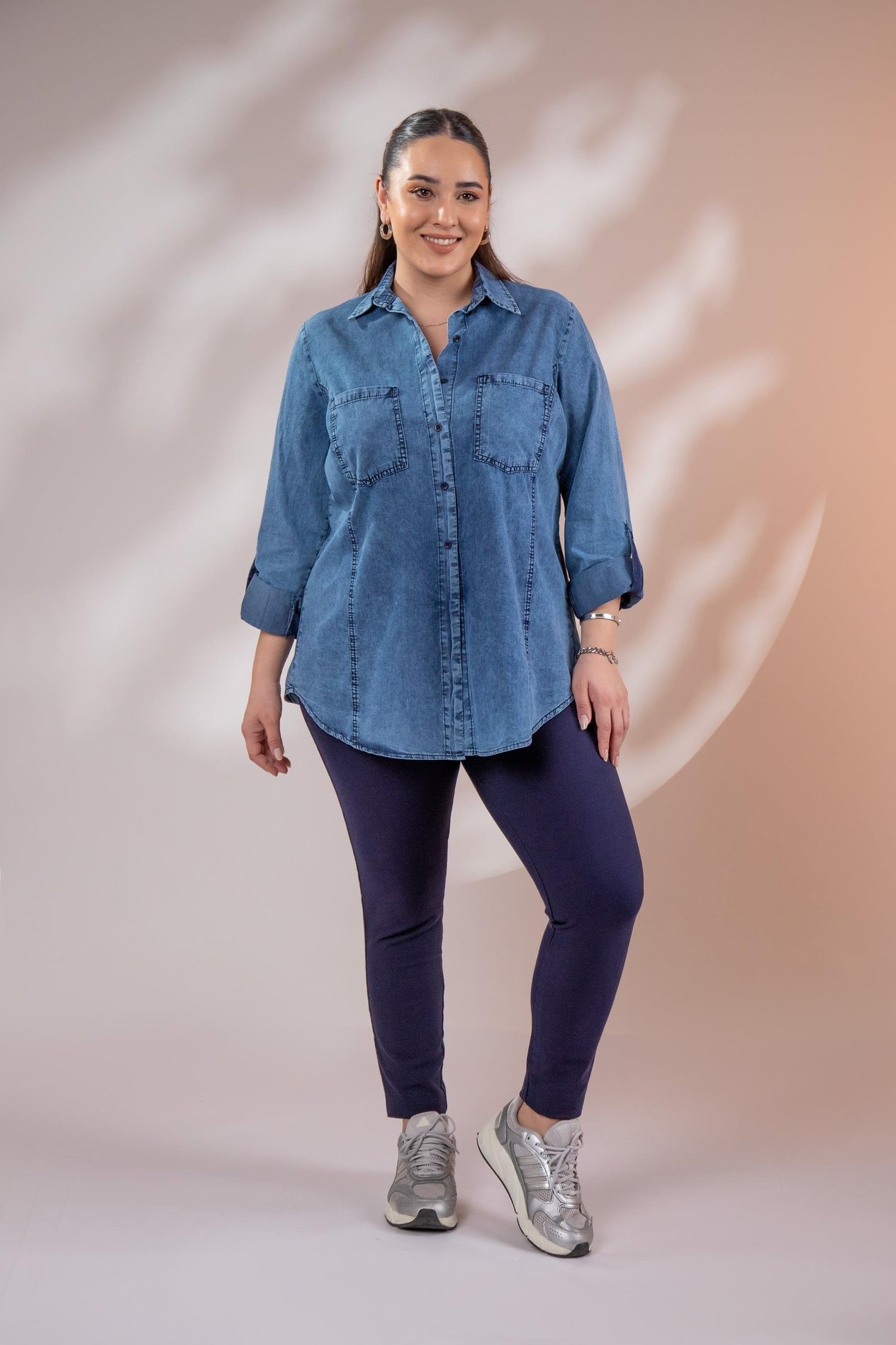 Büyük Beden 1222506 Cep Detaylı Denim Gömlek Lacivert