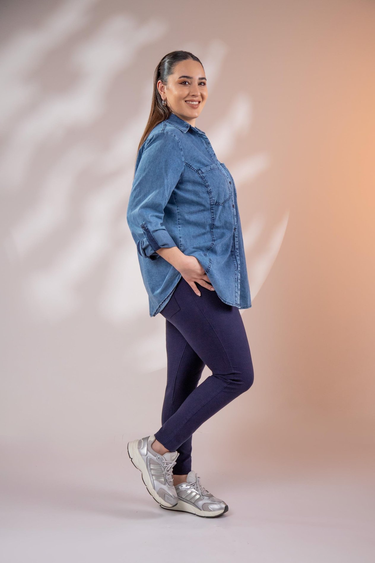 Büyük Beden 1222506 Cep Detaylı Denim Gömlek Lacivert