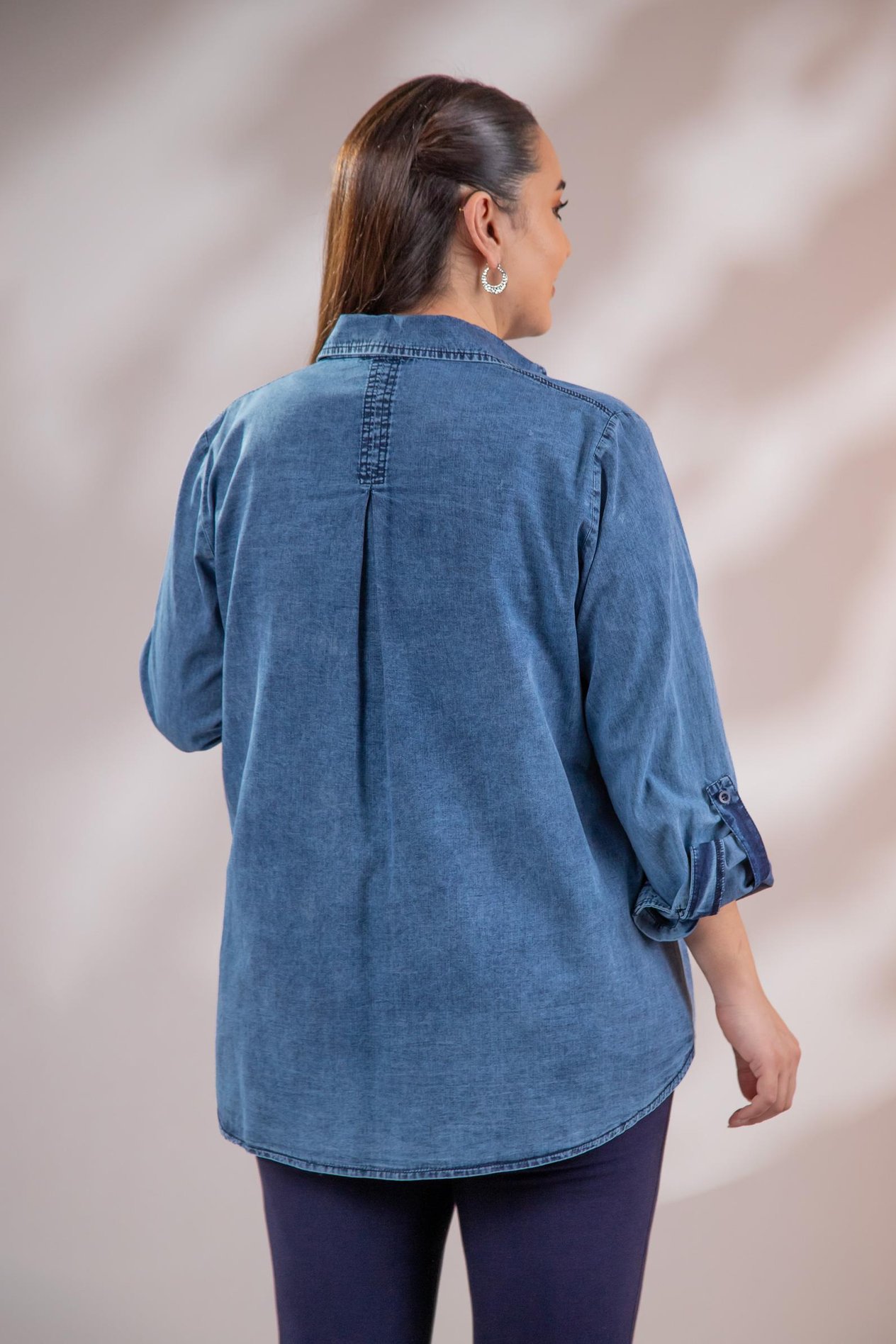 Büyük Beden 1222506 Cep Detaylı Denim Gömlek Lacivert