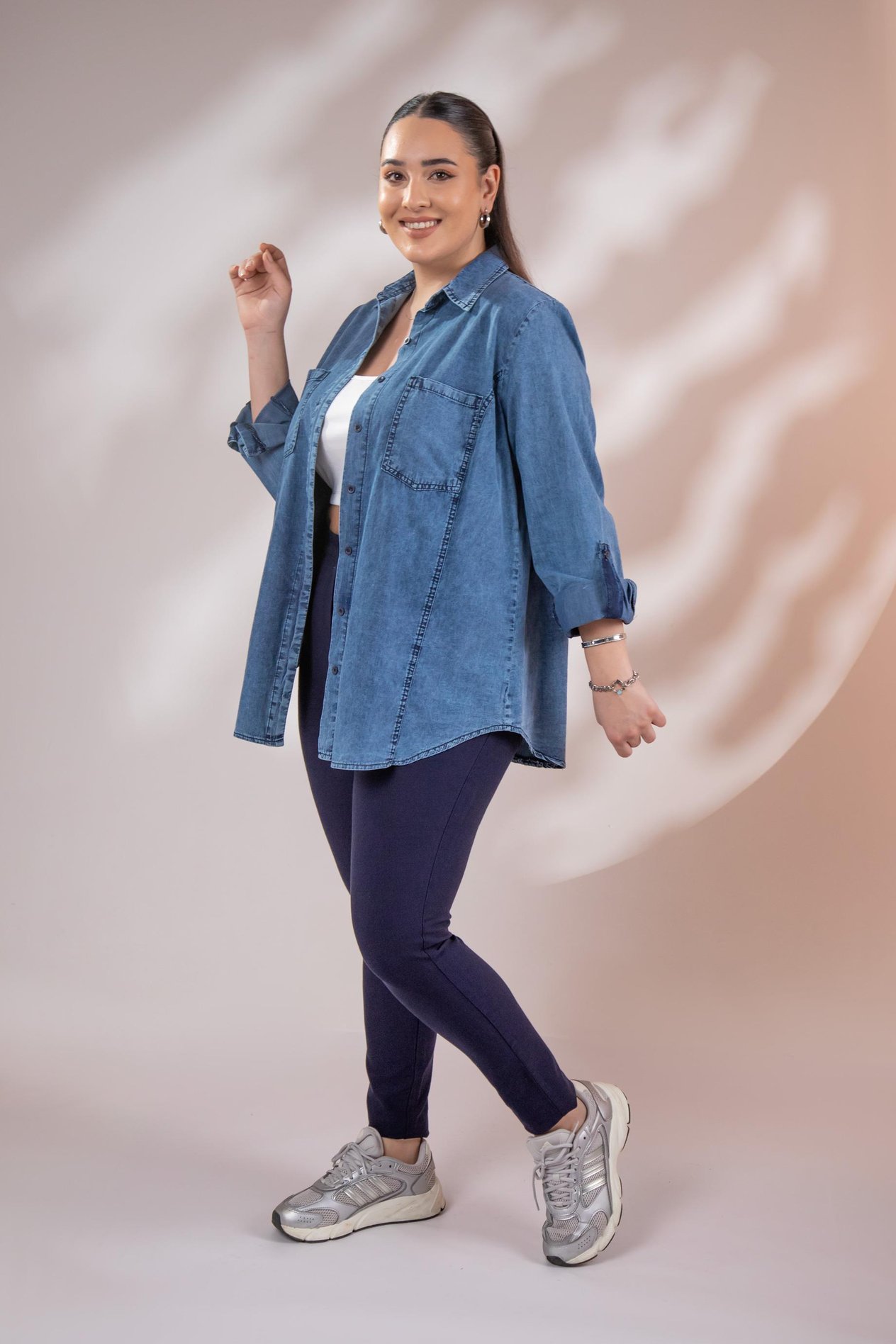 Büyük Beden 1222506 Cep Detaylı Denim Gömlek Lacivert