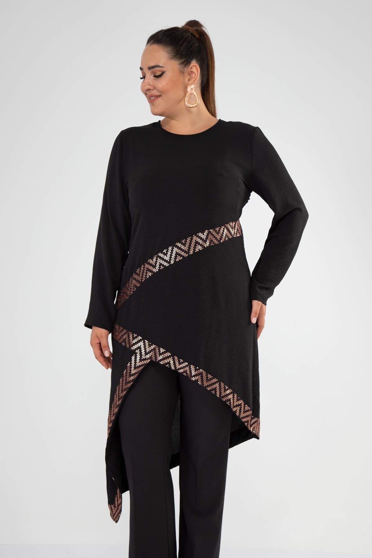 Büyük Beden 1287 Tunik  Siyah