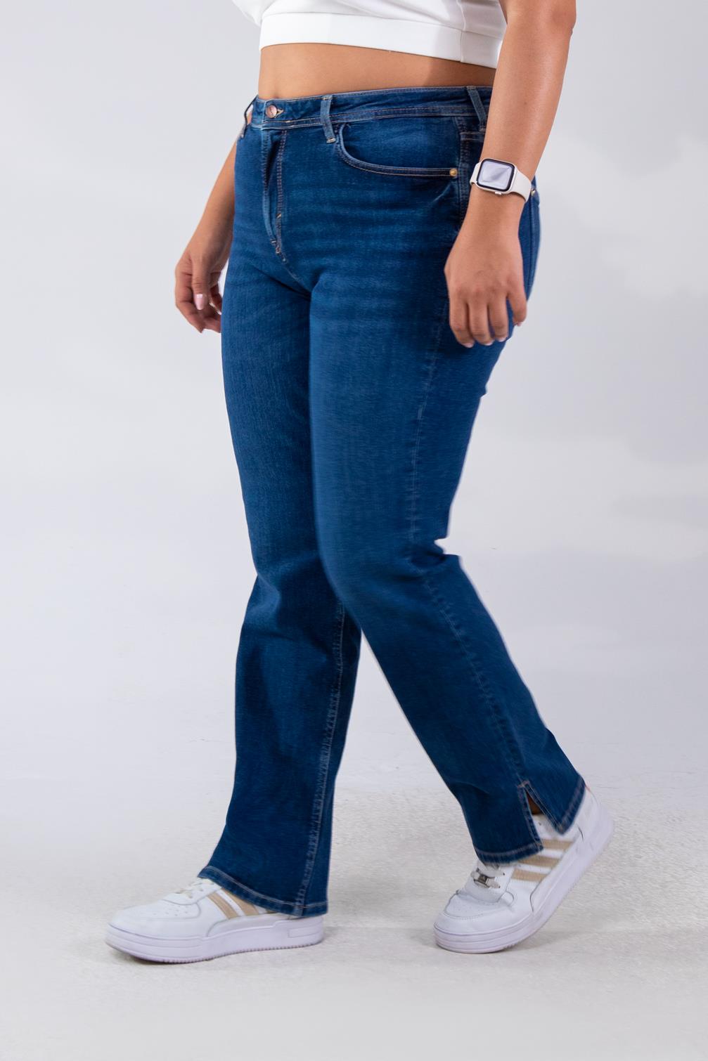 Büyük Beden 210078 Paça Yanı Yırtmaçlı Denim Pantolon  Mavi