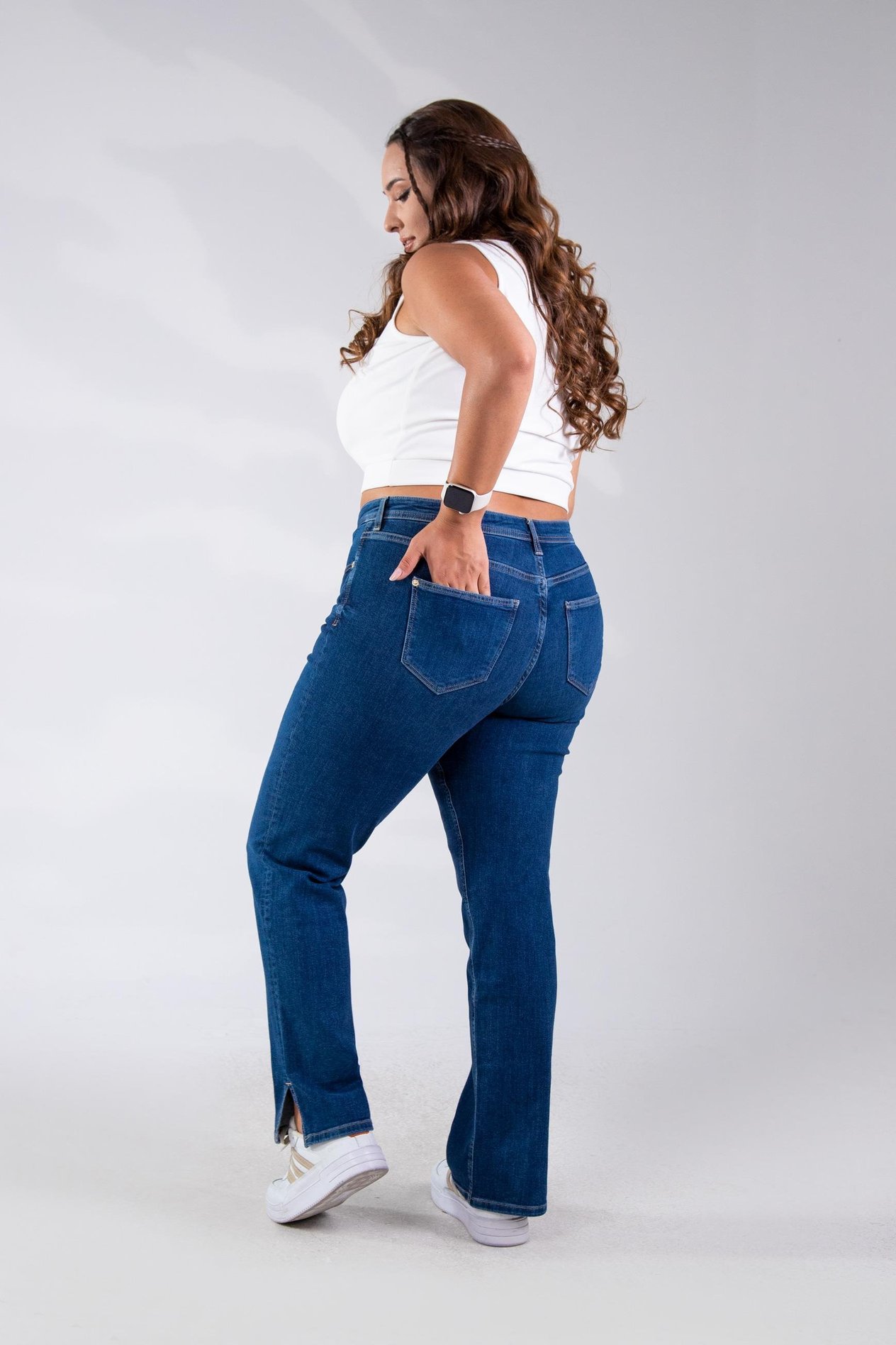 Büyük Beden 210078 Paça Yanı Yırtmaçlı Denim Pantolon  Mavi