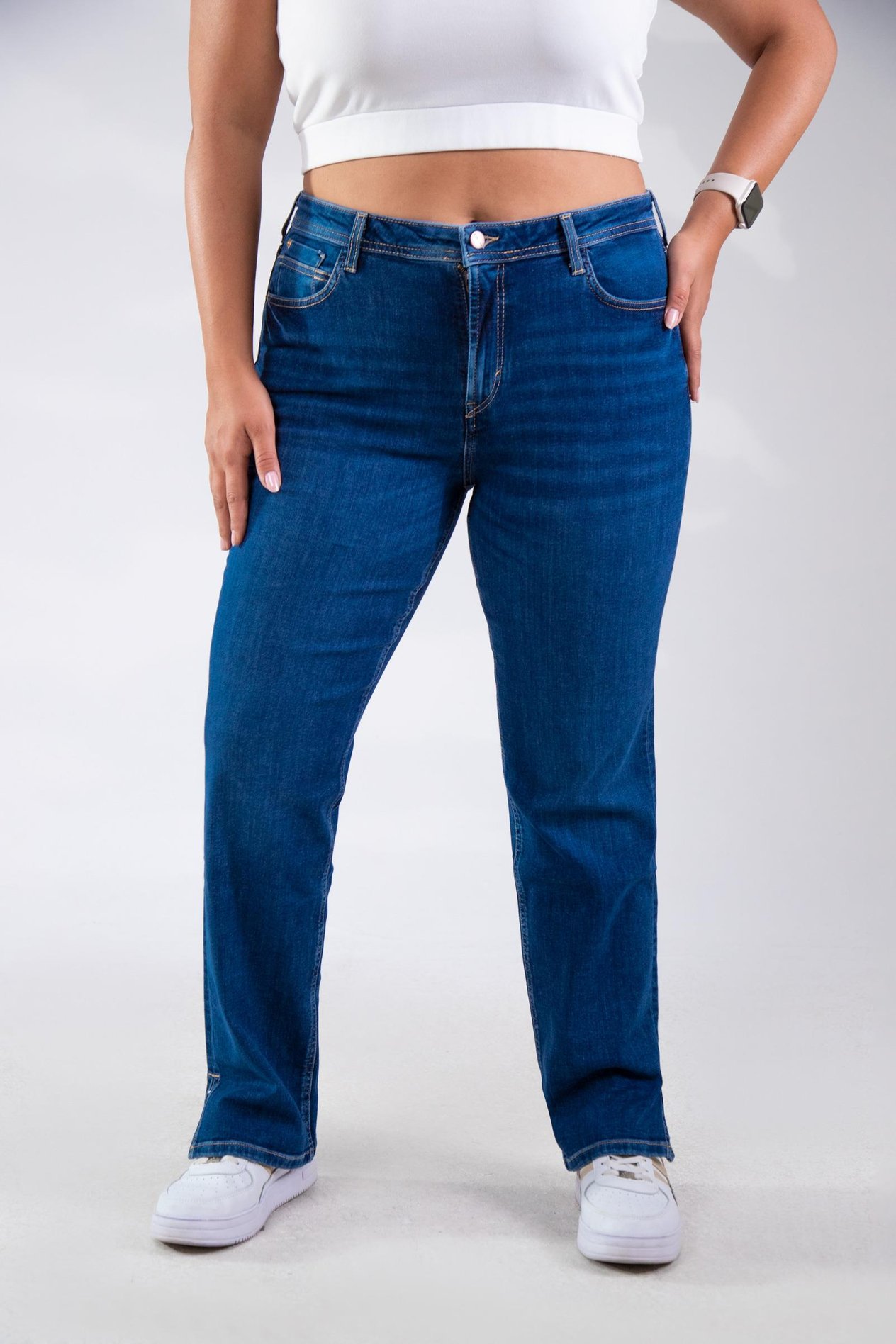 Büyük Beden 210078 Paça Yanı Yırtmaçlı Denim Pantolon  Mavi