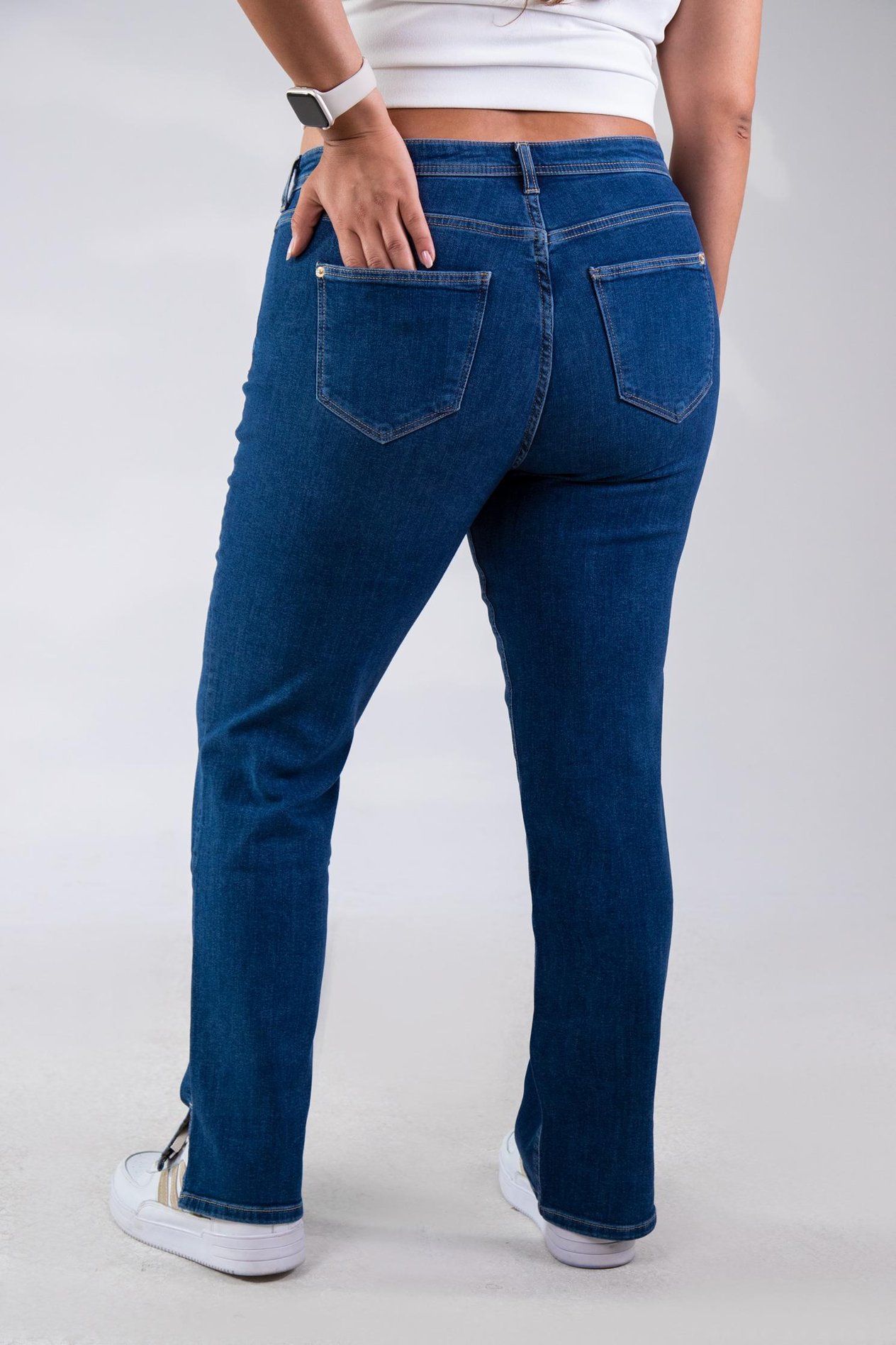 Büyük Beden 210078 Paça Yanı Yırtmaçlı Denim Pantolon  Mavi