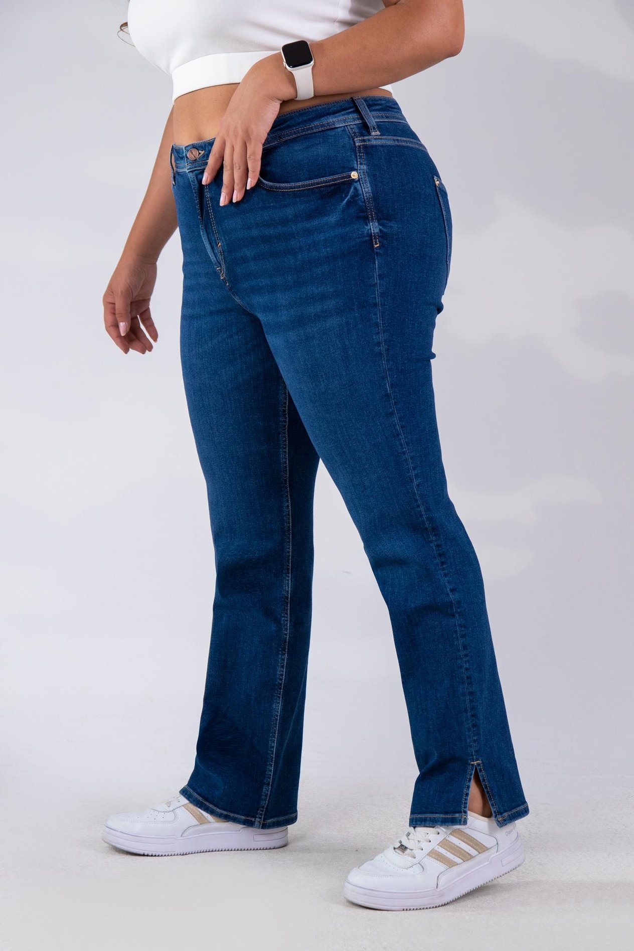 Büyük Beden 210078 Paça Yanı Yırtmaçlı Denim Pantolon  Mavi