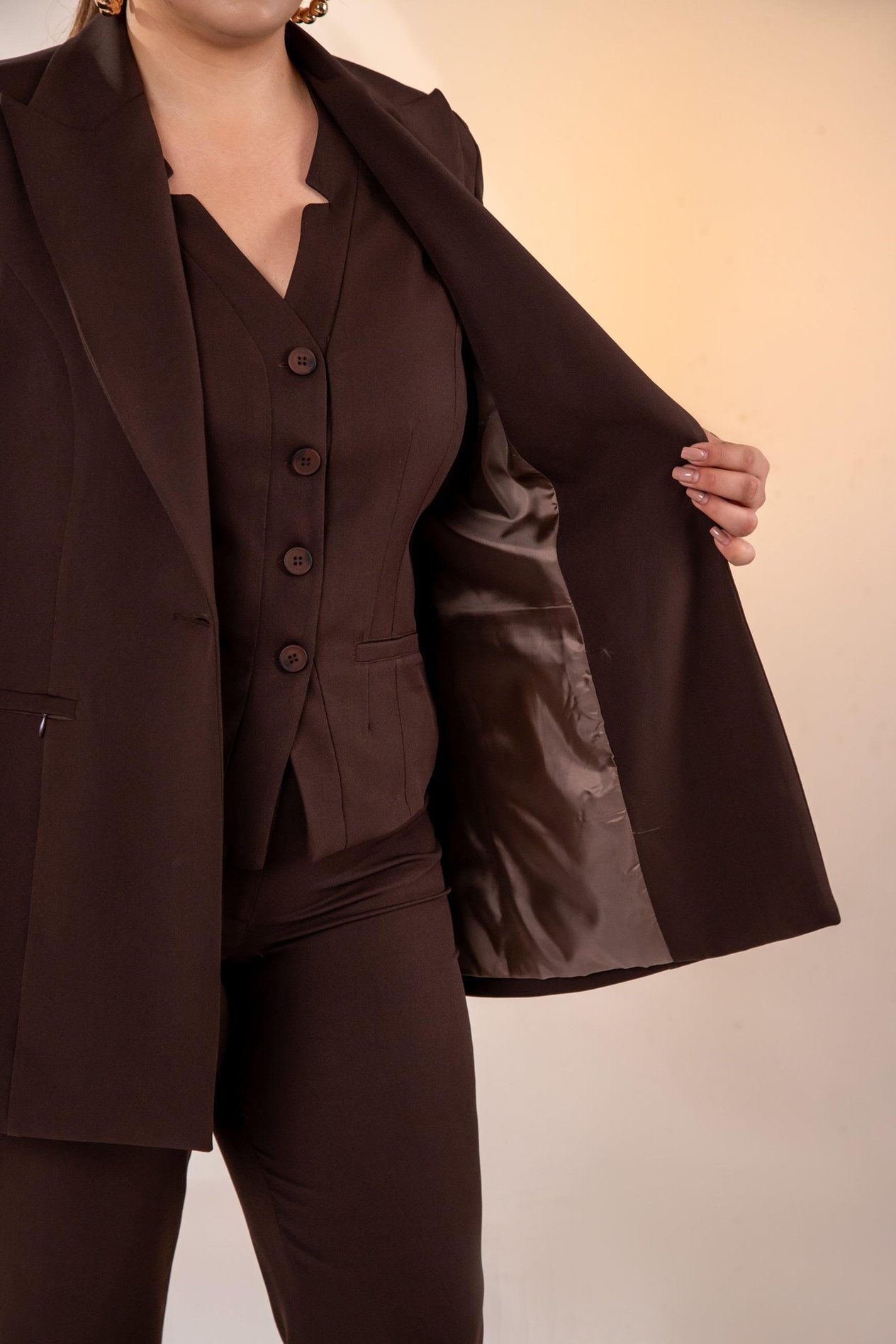Büyük Beden 2230015 Cep Fermuarlı Blazer Ceket  Kahverengi