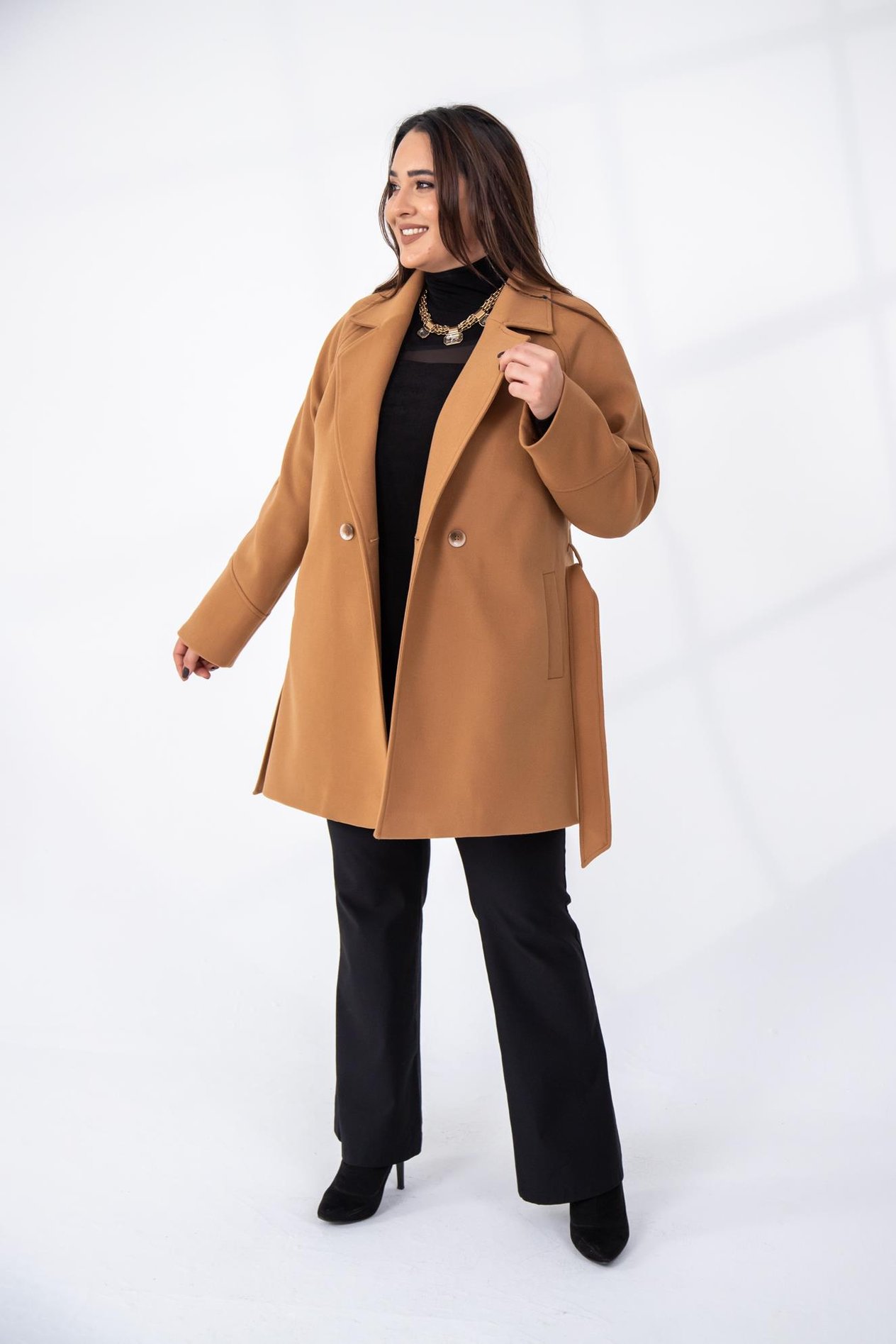 Büyük Beden 2327111 Reglan Kol Kaban  Camel