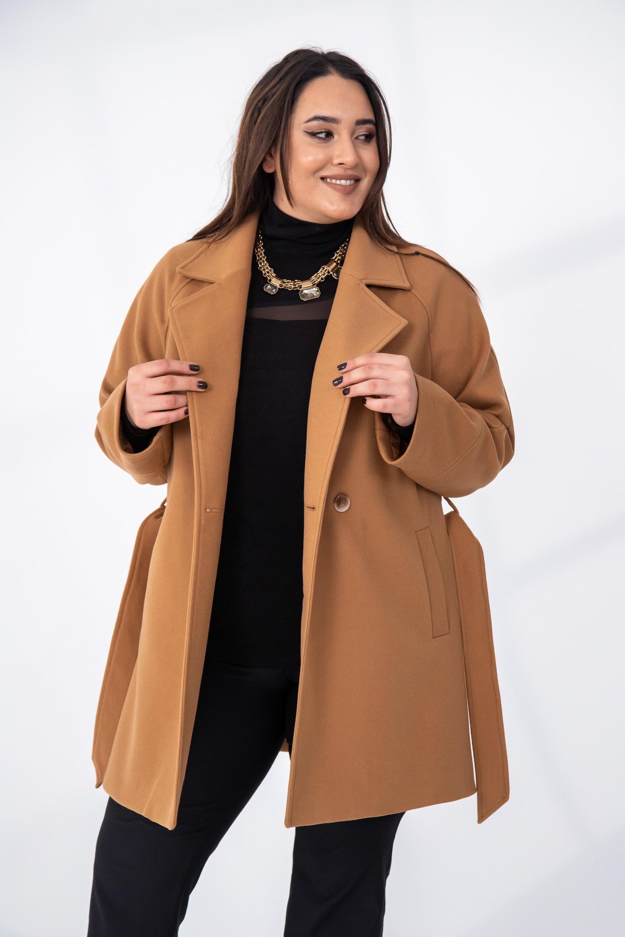 Büyük Beden 2327111 Reglan Kol Kaban  Camel
