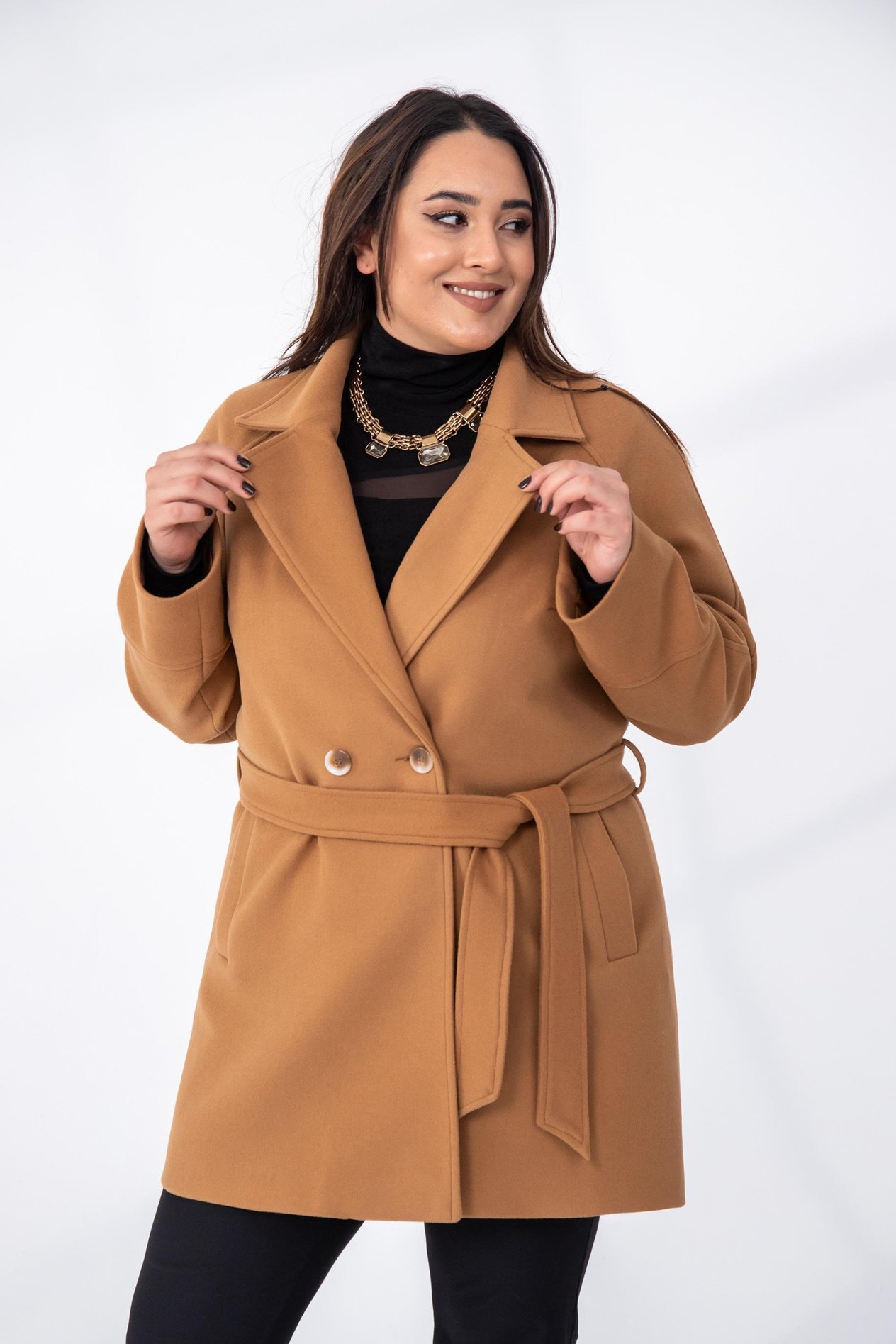 Büyük Beden 2327111 Reglan Kol Kaban  Camel