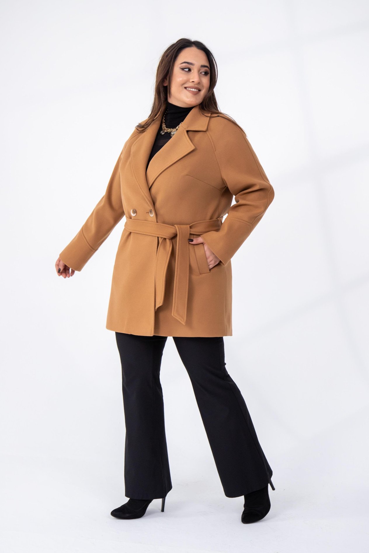 Büyük Beden 2327111 Reglan Kol Kaban  Camel