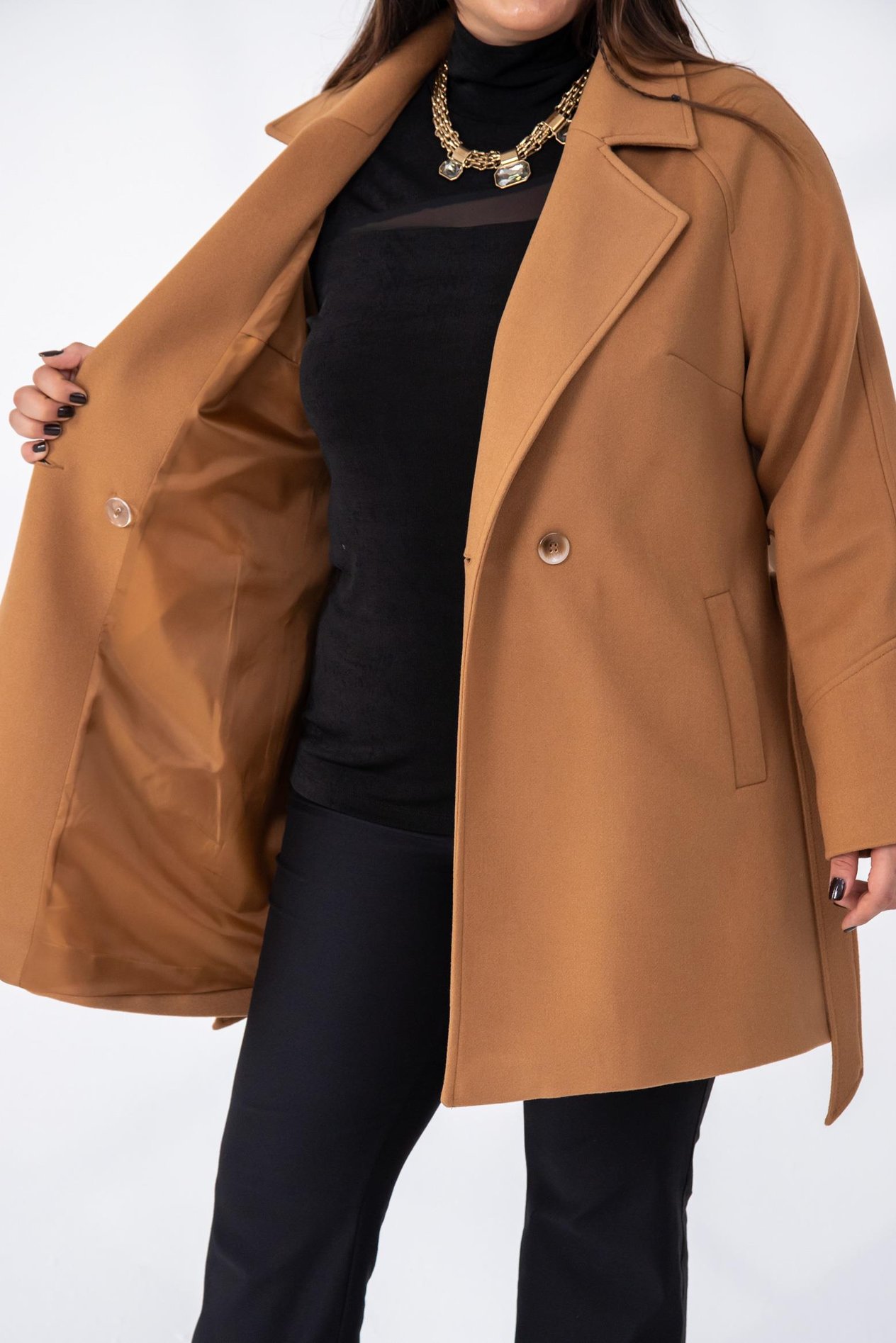 Büyük Beden 2327111 Reglan Kol Kaban  Camel