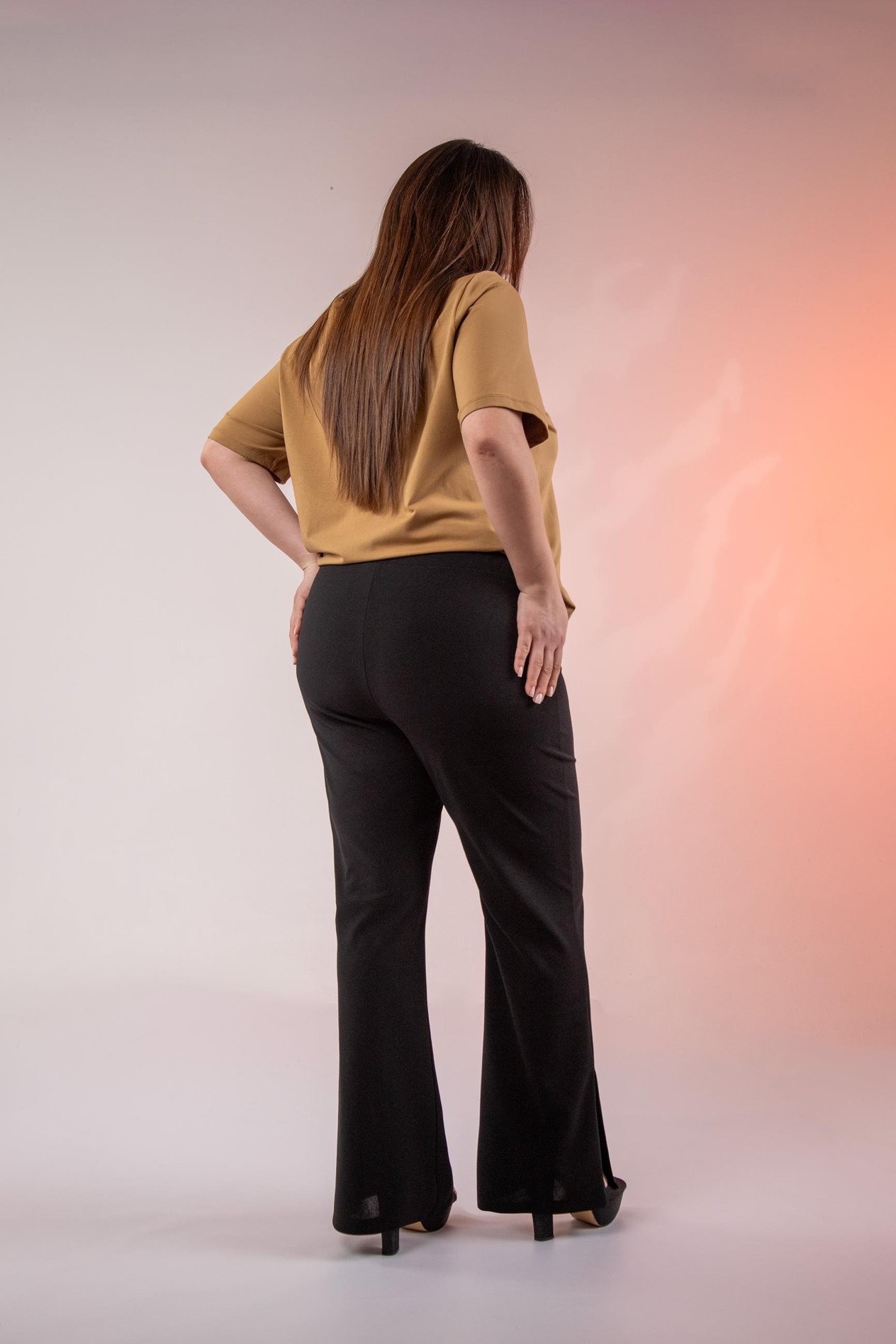 Büyük Beden 3330296 Paça Yırtmaçlı Pantolon Siyah