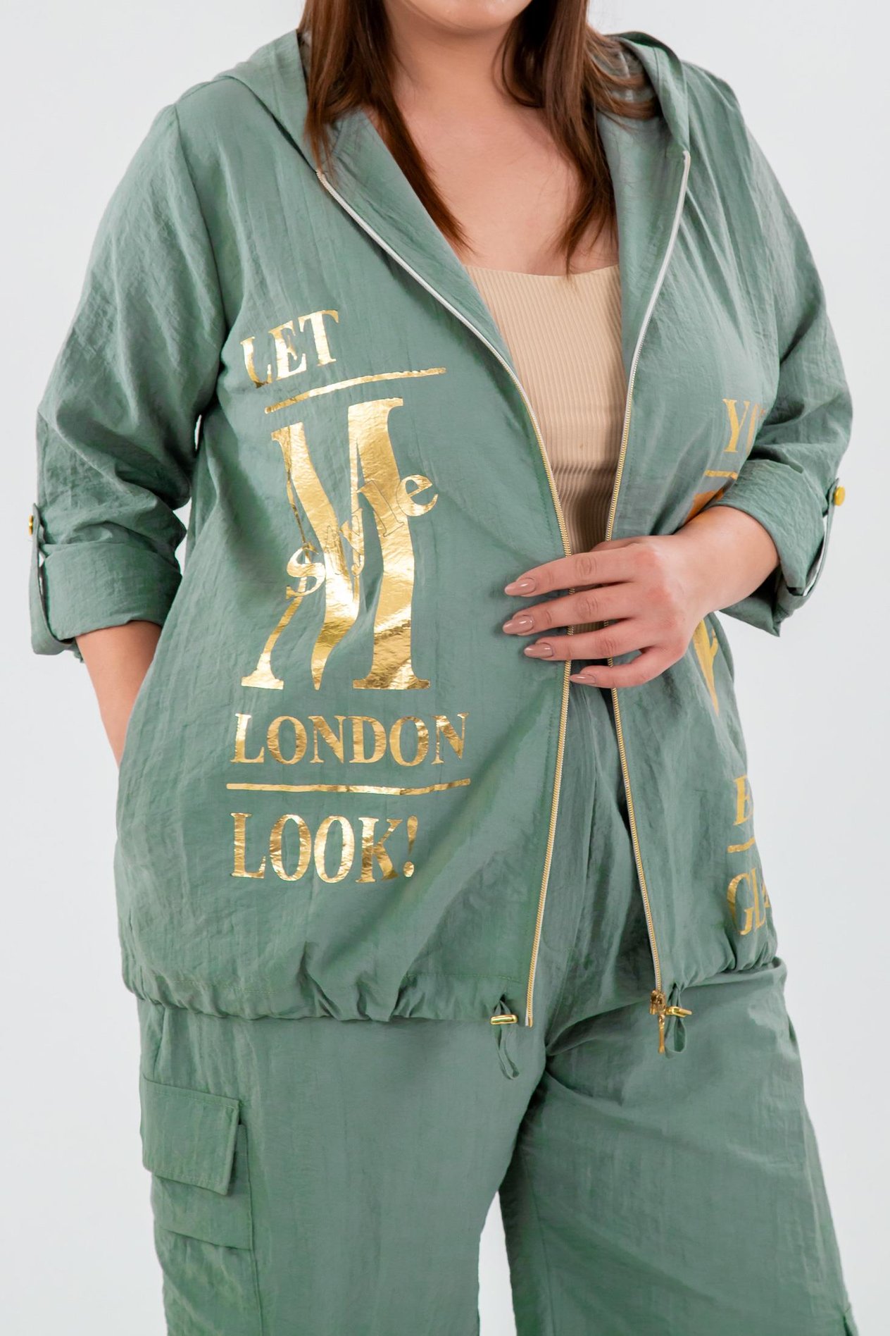 Büyük Beden 33303 Baskılı Sweat Haki