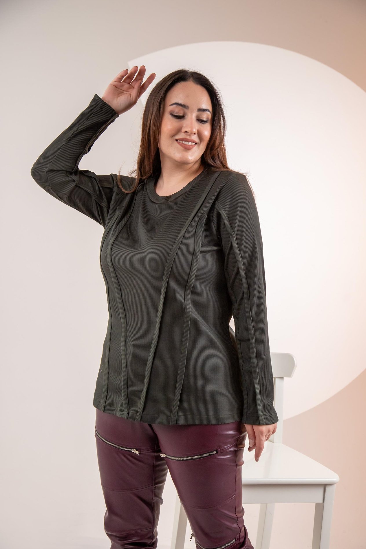 Büyük Beden 333051 Ribana Şeritli Sweat Yeşil