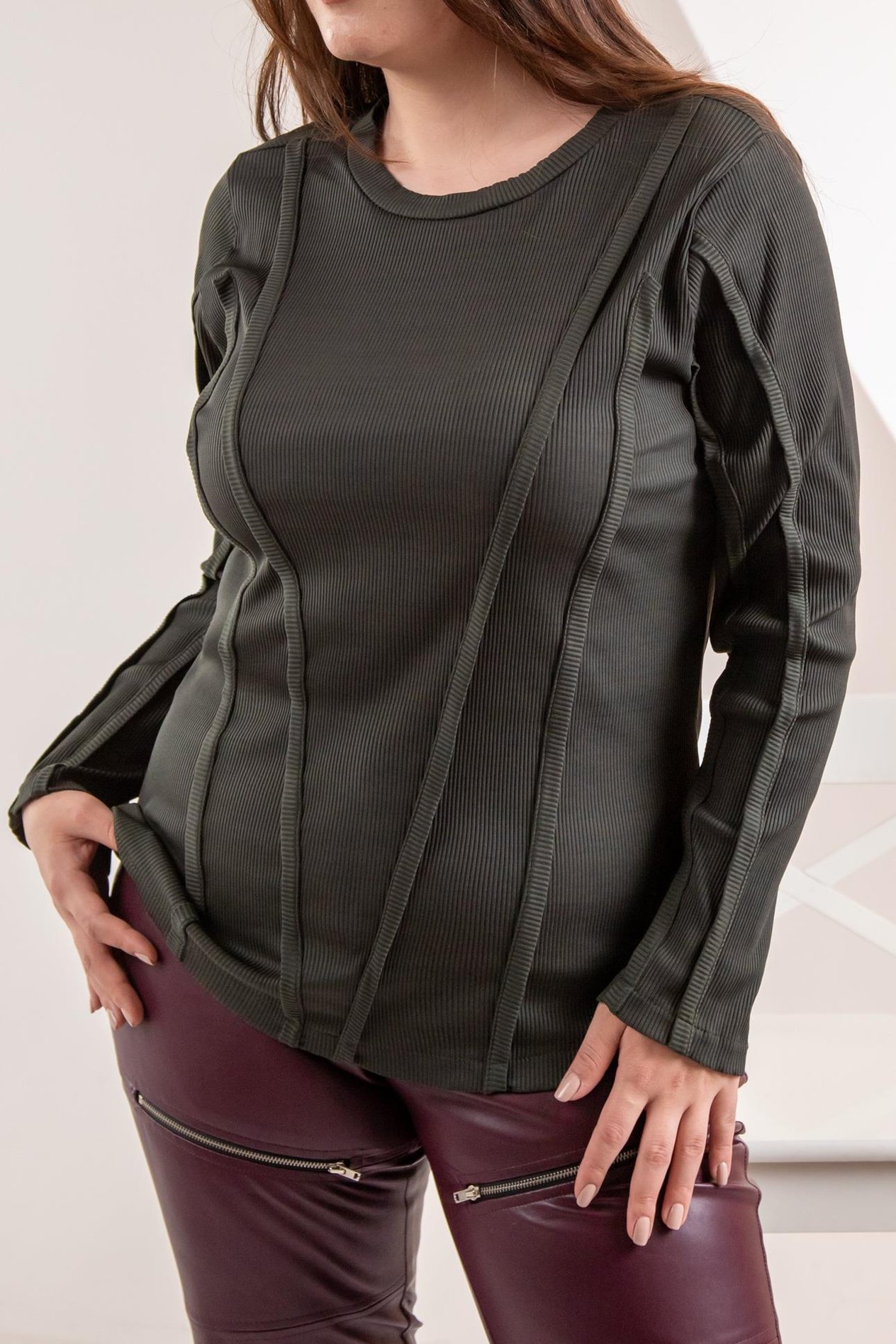 Büyük Beden 333051 Ribana Şeritli Sweat Yeşil