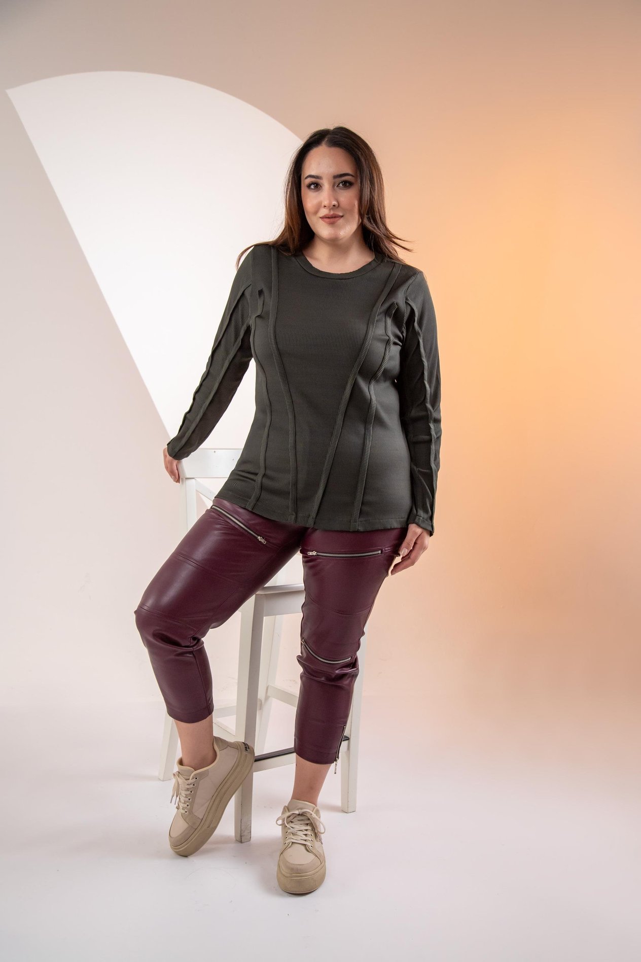 Büyük Beden 333051 Ribana Şeritli Sweat Yeşil