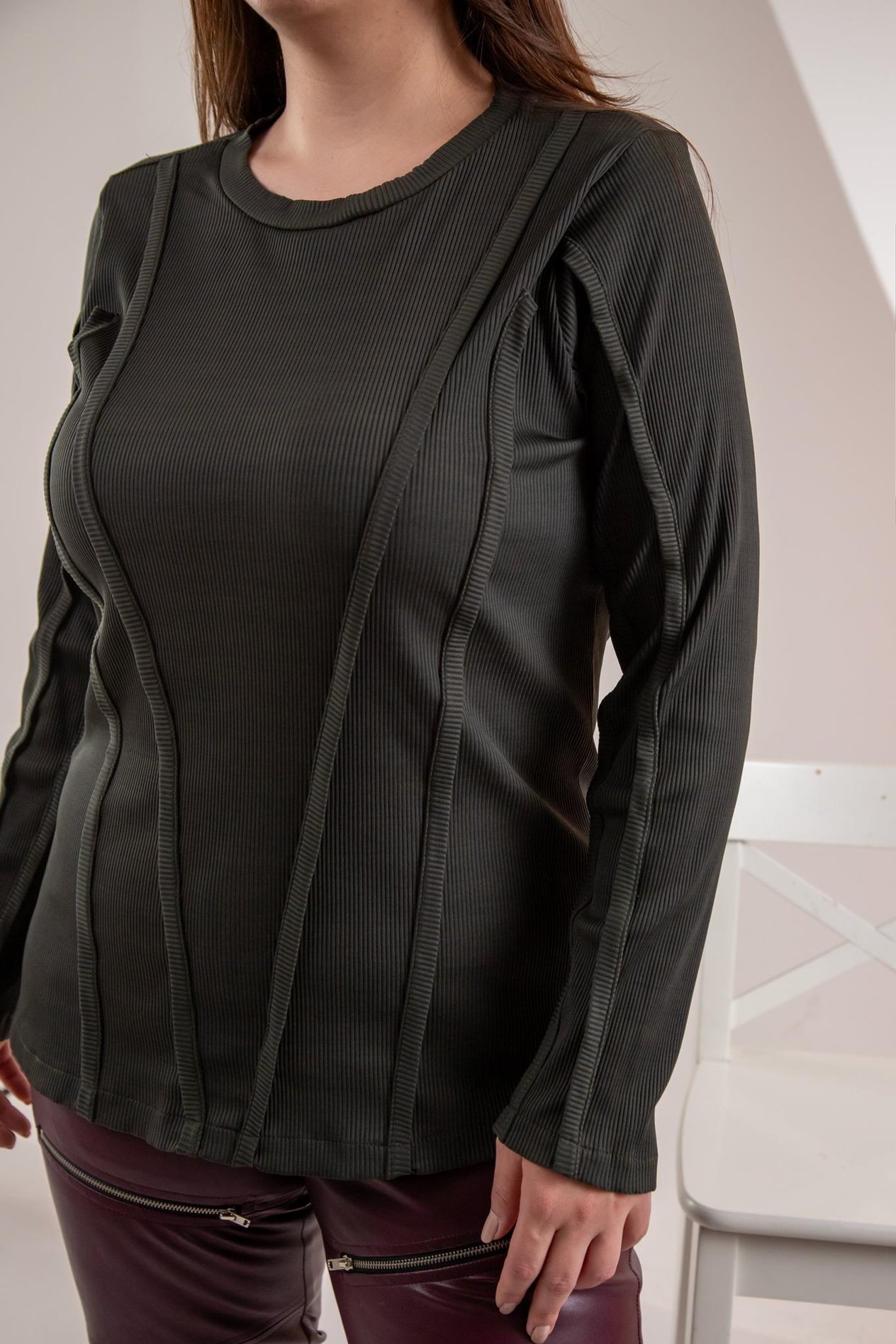 Büyük Beden 333051 Ribana Şeritli Sweat Yeşil