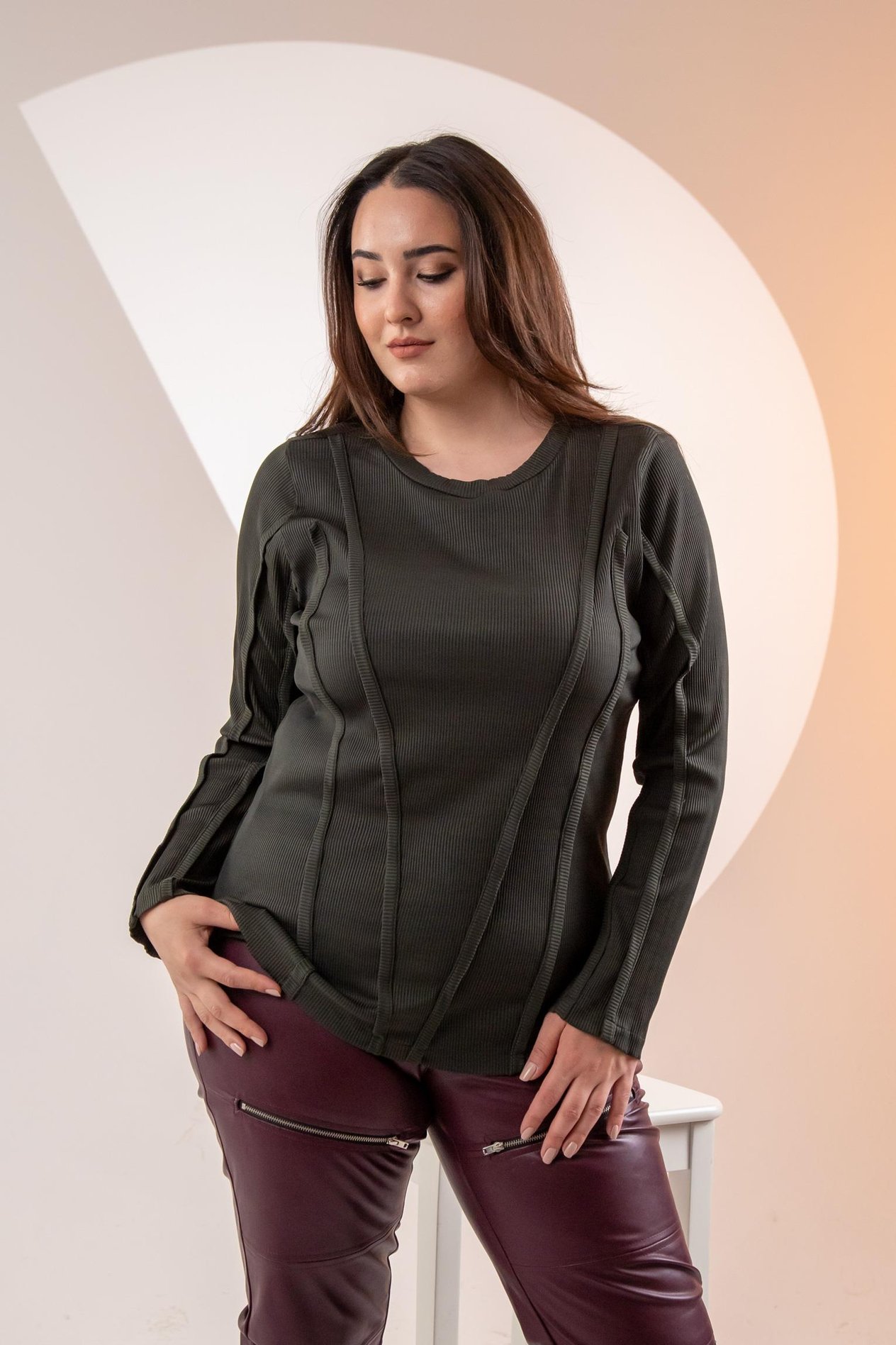 Büyük Beden 333051 Ribana Şeritli Sweat Yeşil