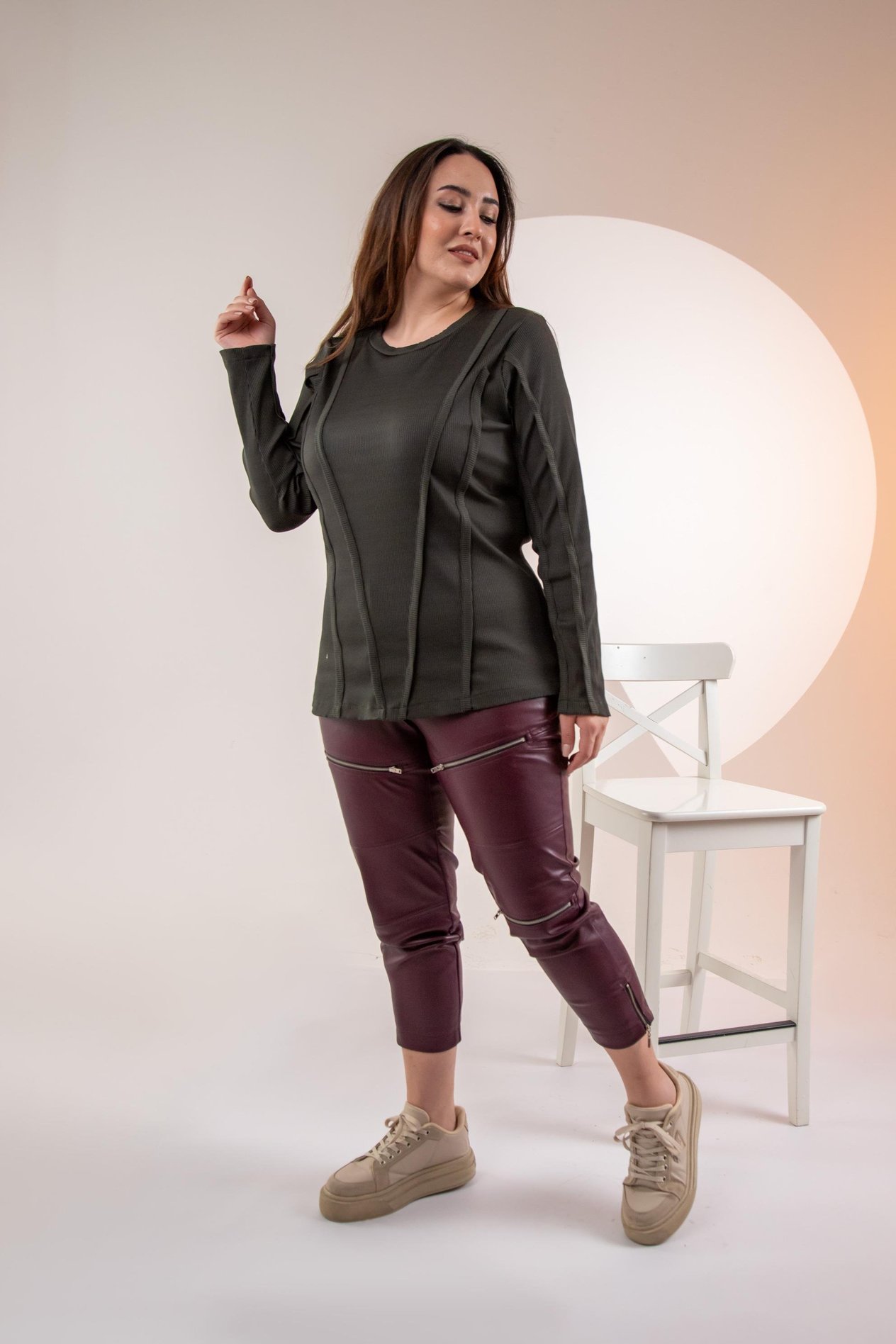 Büyük Beden 333051 Ribana Şeritli Sweat Yeşil