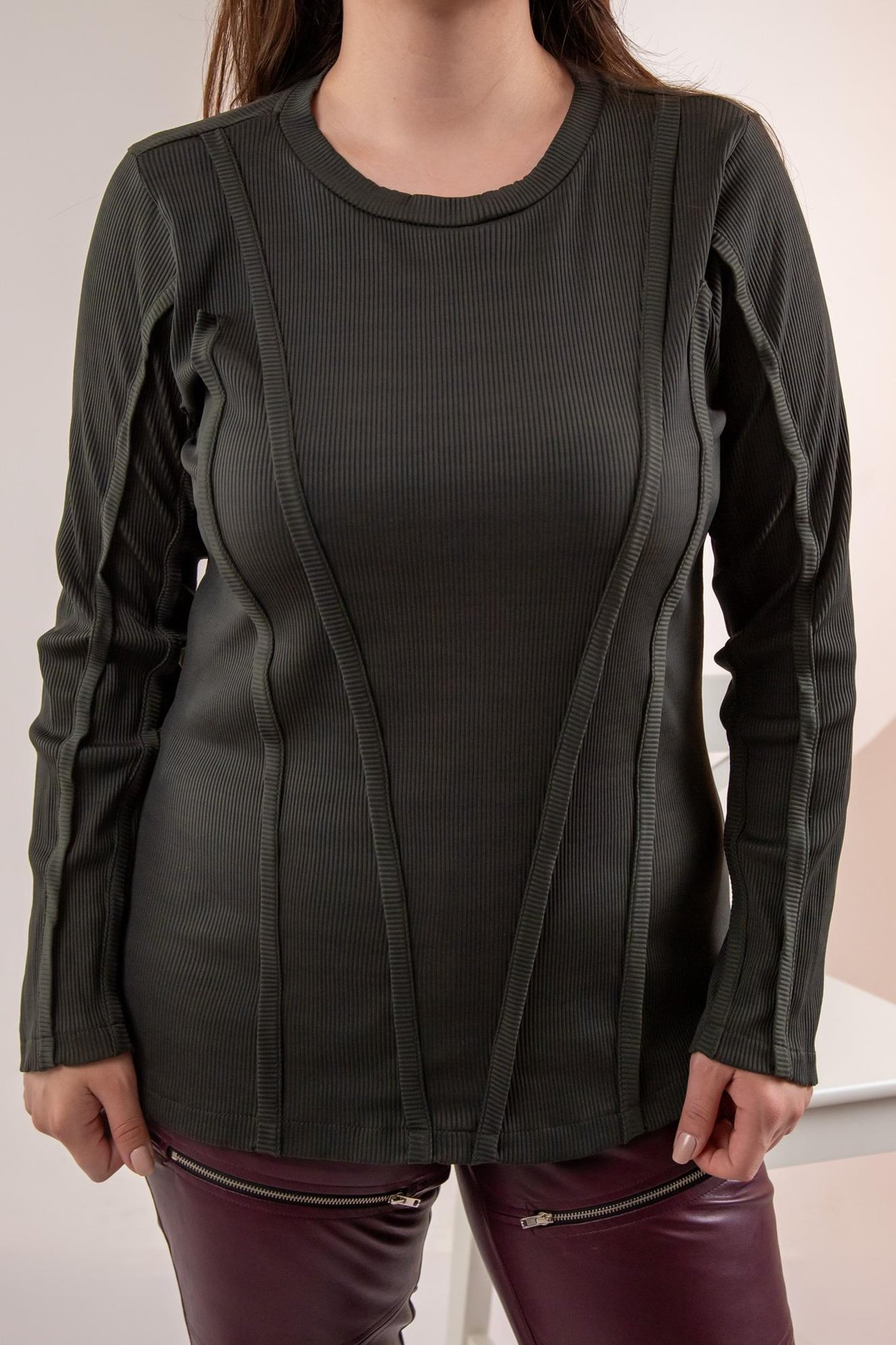 Büyük Beden 333051 Ribana Şeritli Sweat Yeşil