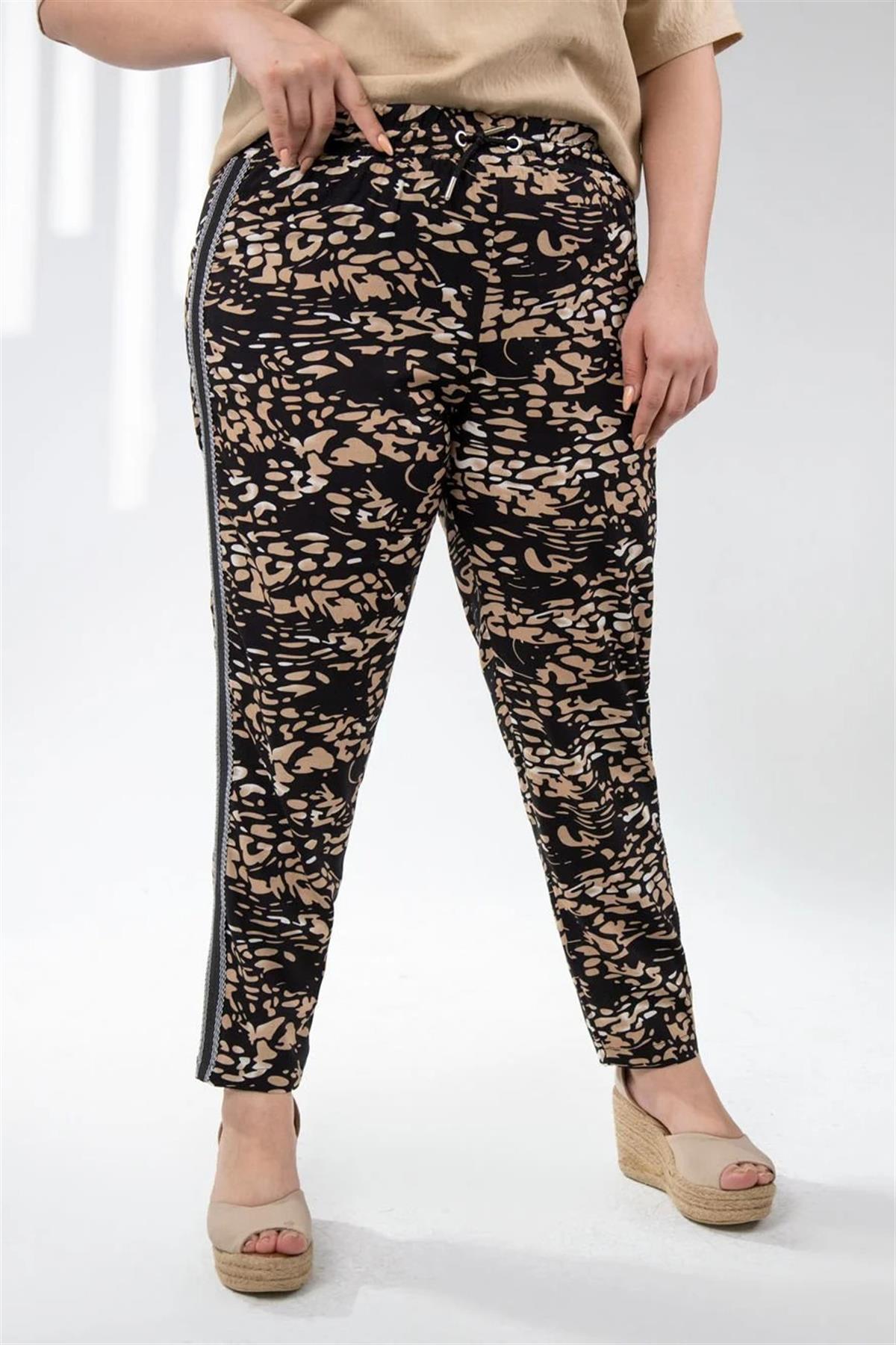 Büyük Beden 333165 Leopar Desenli Pantolon  Siyah