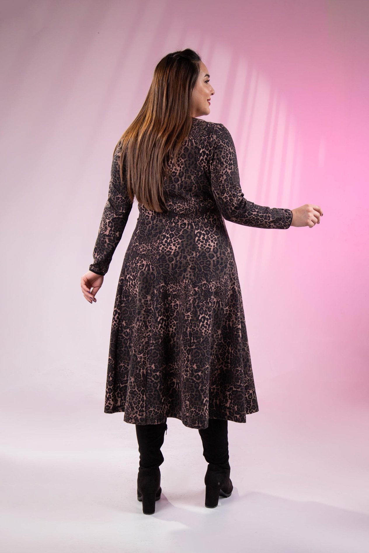Büyük Beden 33324167 Leopar Desenli Elbise  Kahverengi