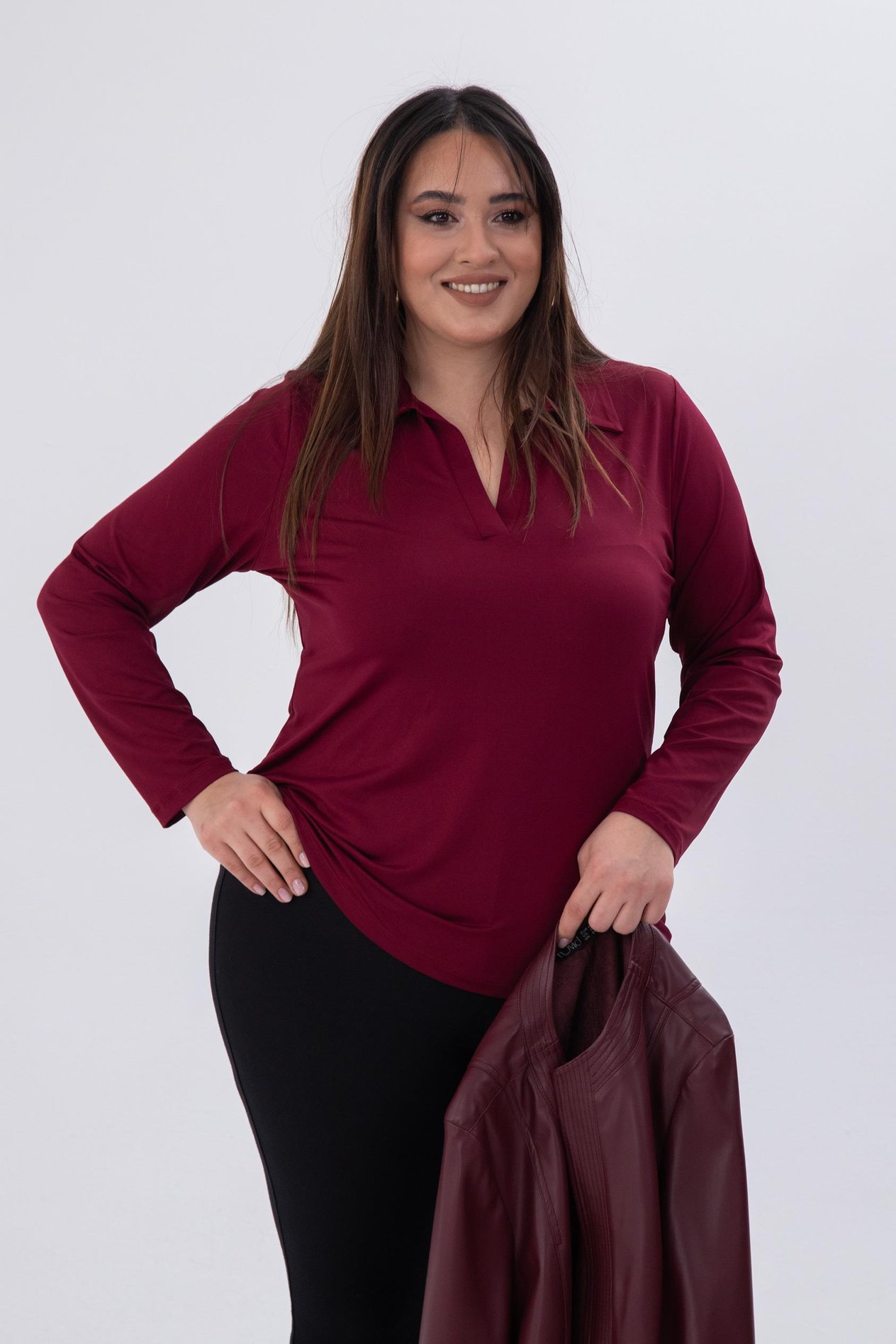 Büyük Beden 333760 Gömlek Yaka Bluz Bordo