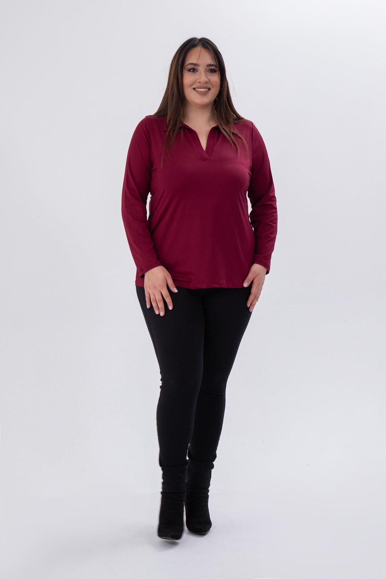Büyük Beden 333760 Gömlek Yaka Bluz Bordo