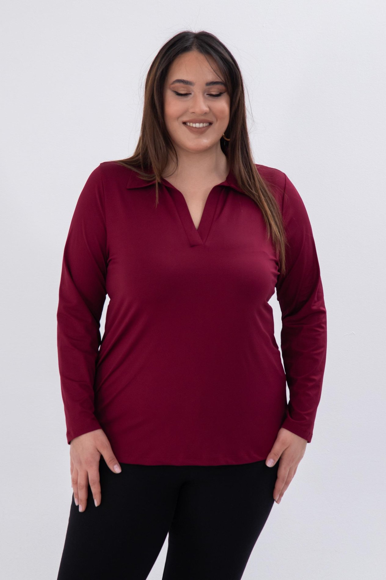 Büyük Beden 333760 Gömlek Yaka Bluz Bordo