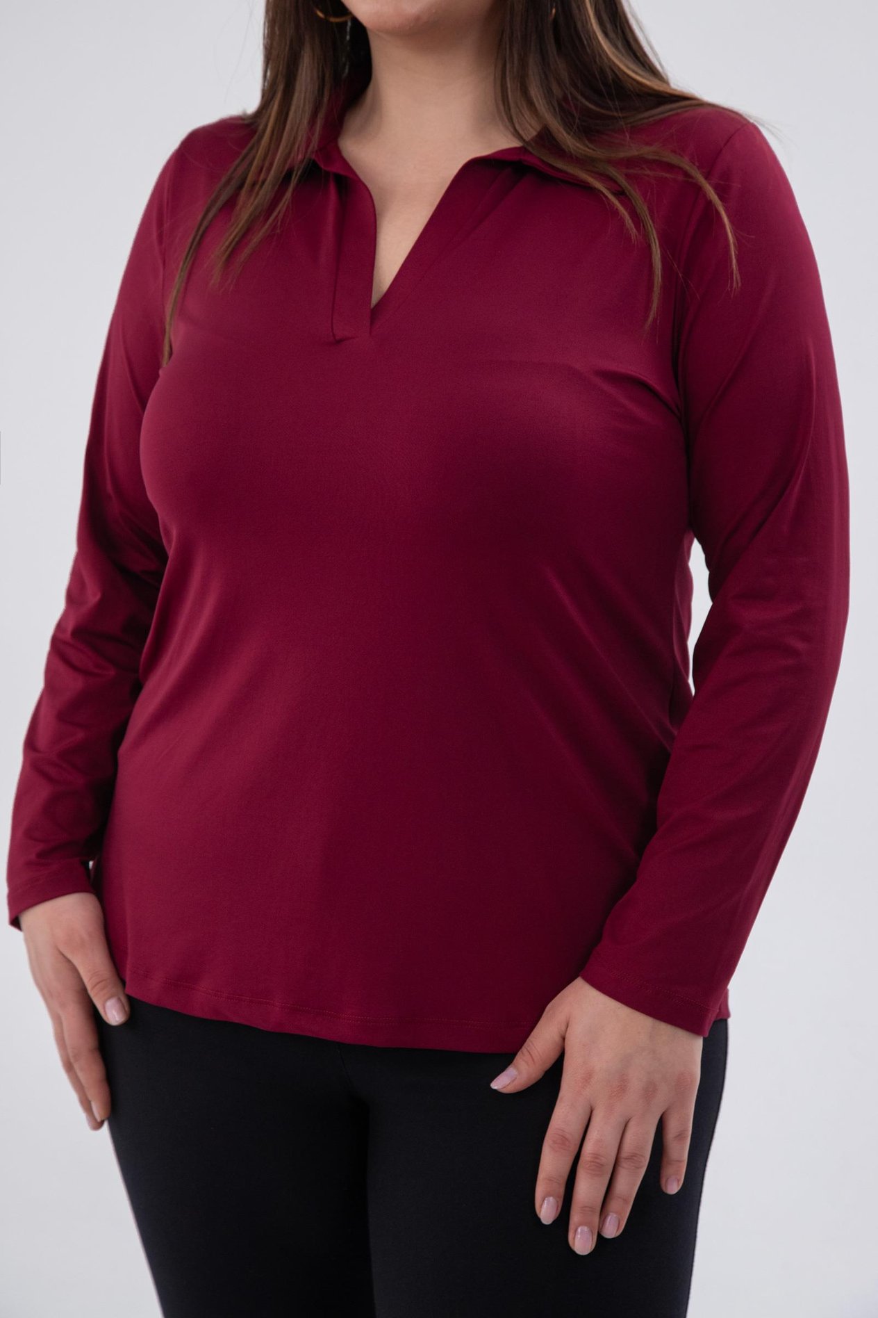 Büyük Beden 333760 Gömlek Yaka Bluz Bordo