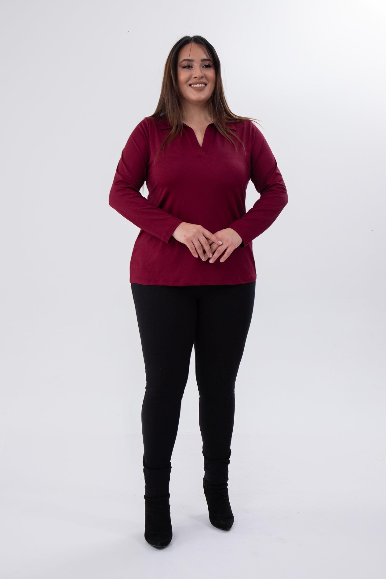Büyük Beden 333760 Gömlek Yaka Bluz Bordo