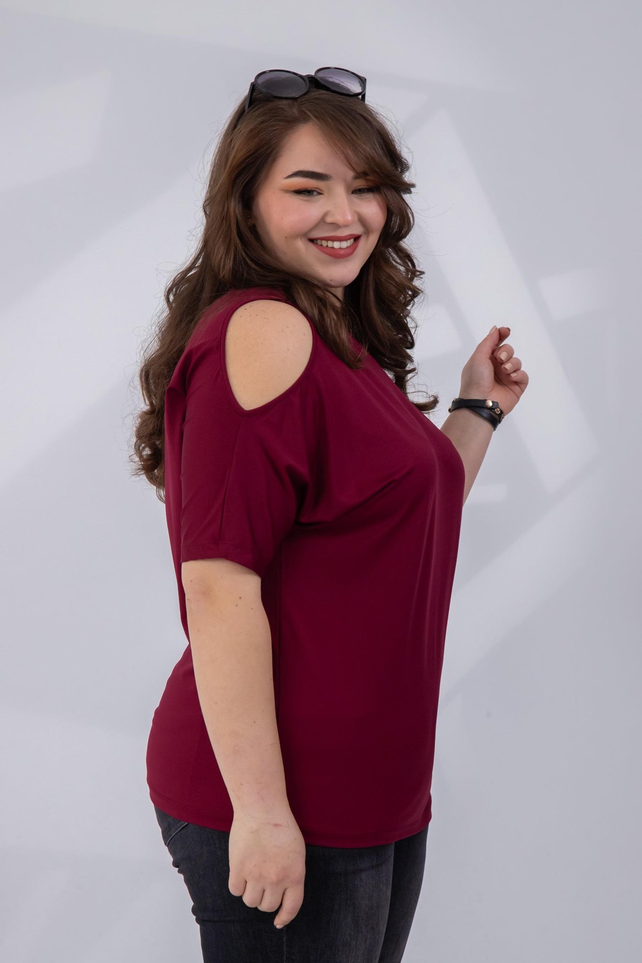 Büyük Beden 333768 Omuz Detaylı Bluz Bordo