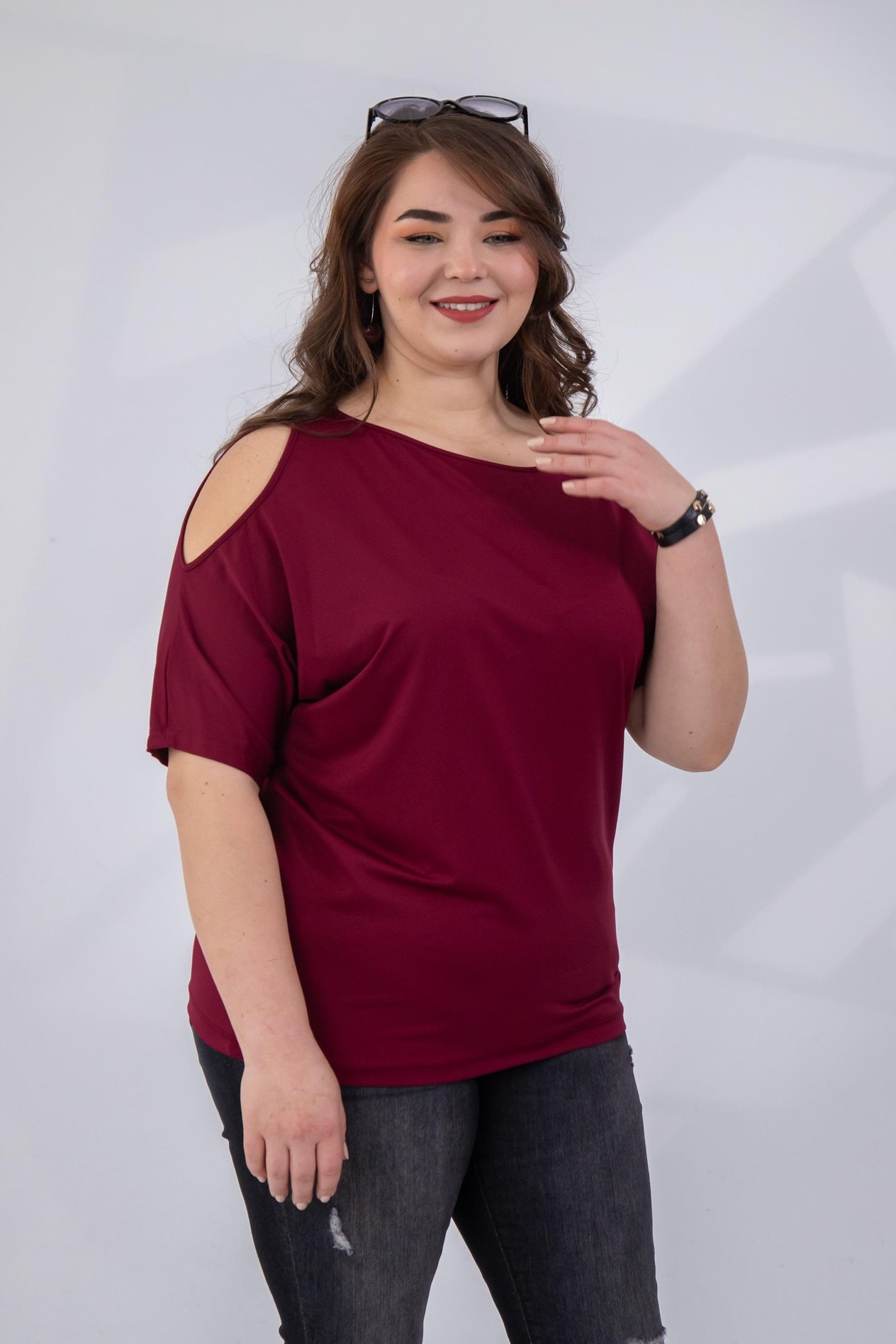 Büyük Beden 333768 Omuz Detaylı Bluz Bordo